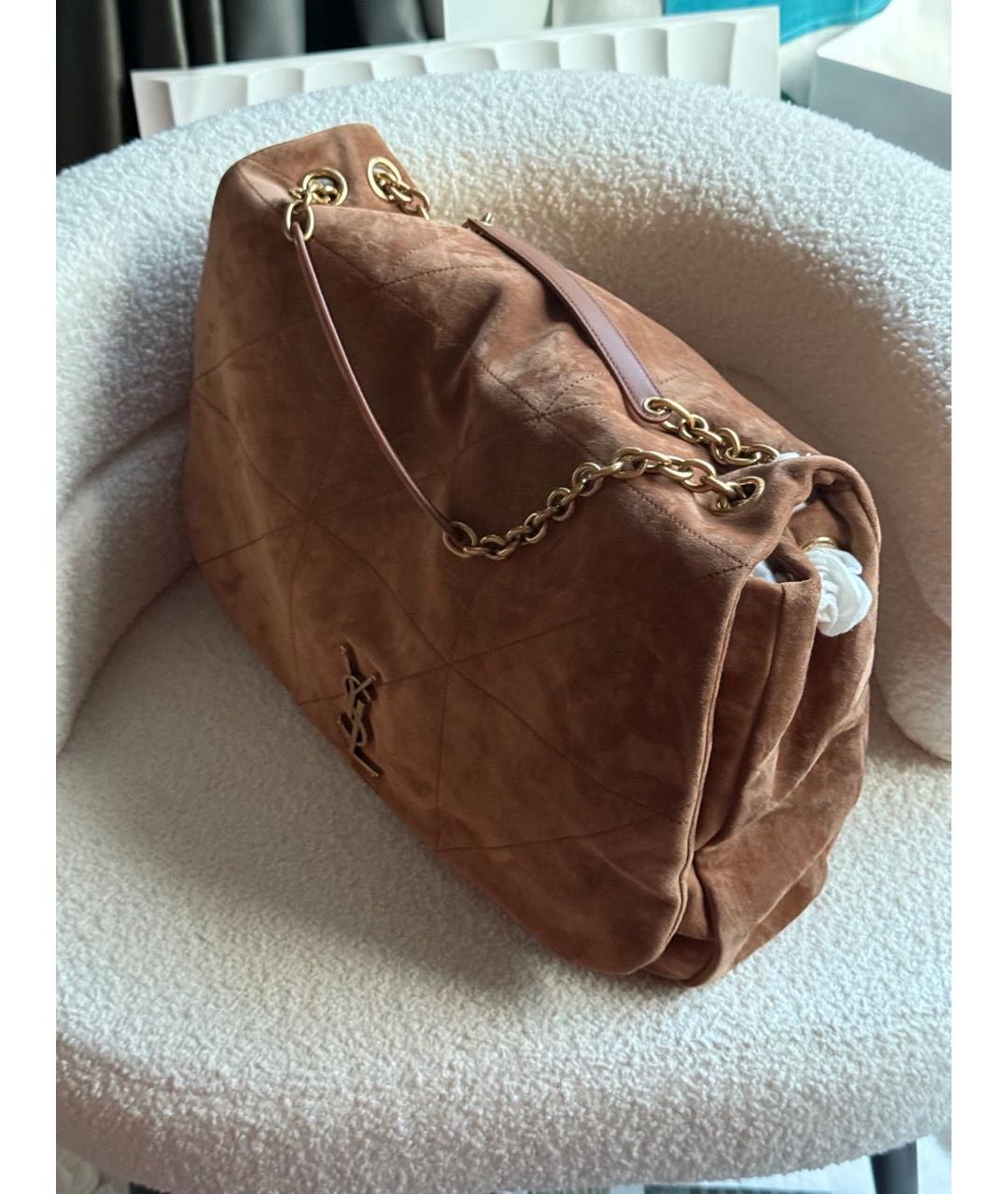 SAINT LAURENT Коричневая замшевая сумка с короткими ручками, фото 5