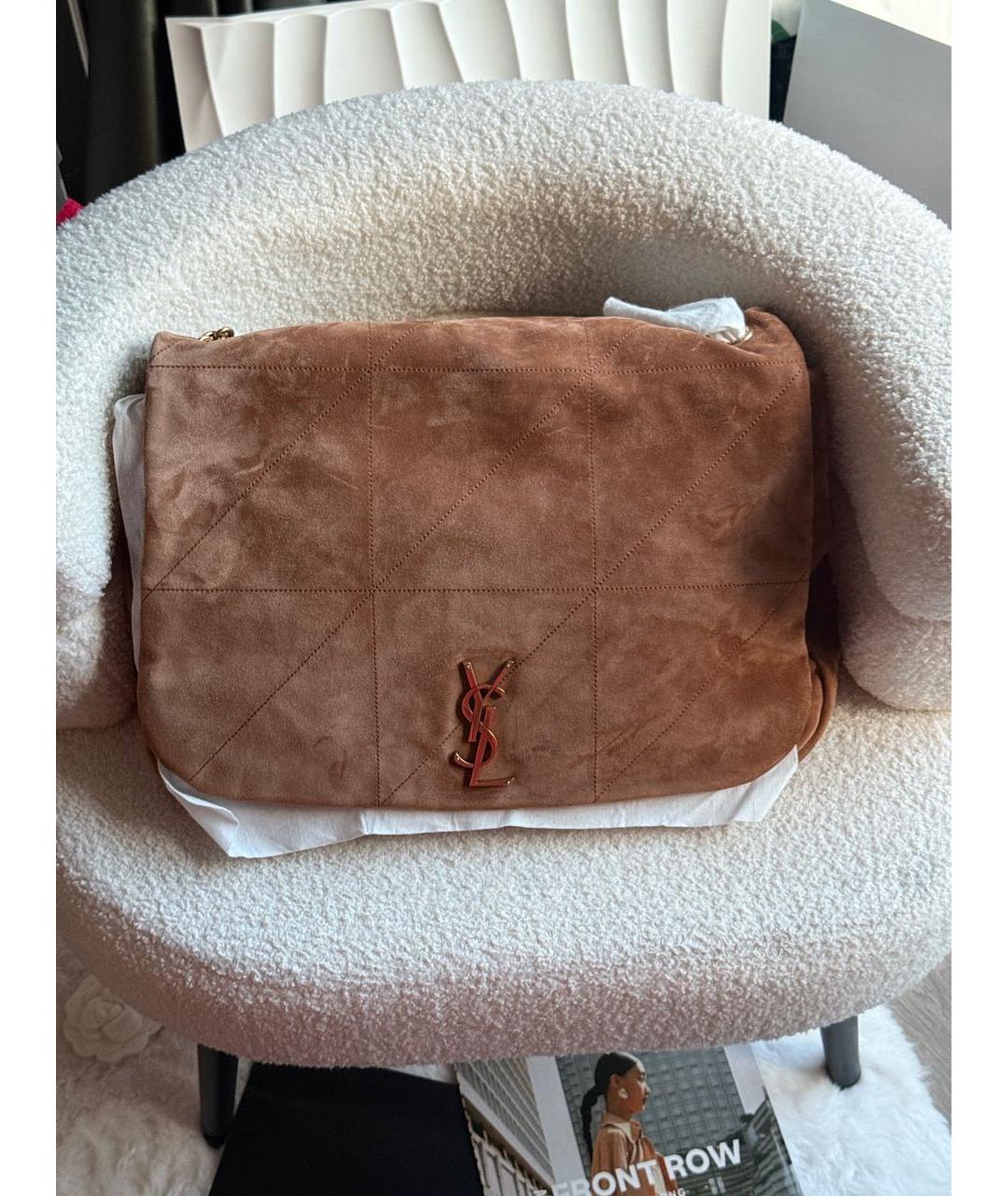 SAINT LAURENT Коричневая замшевая сумка с короткими ручками, фото 2