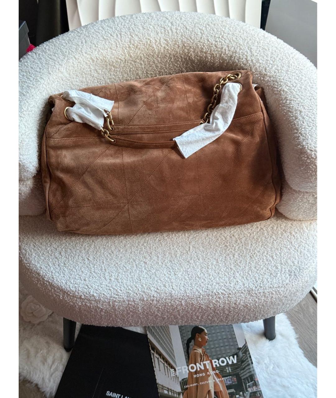 SAINT LAURENT Коричневая замшевая сумка с короткими ручками, фото 3