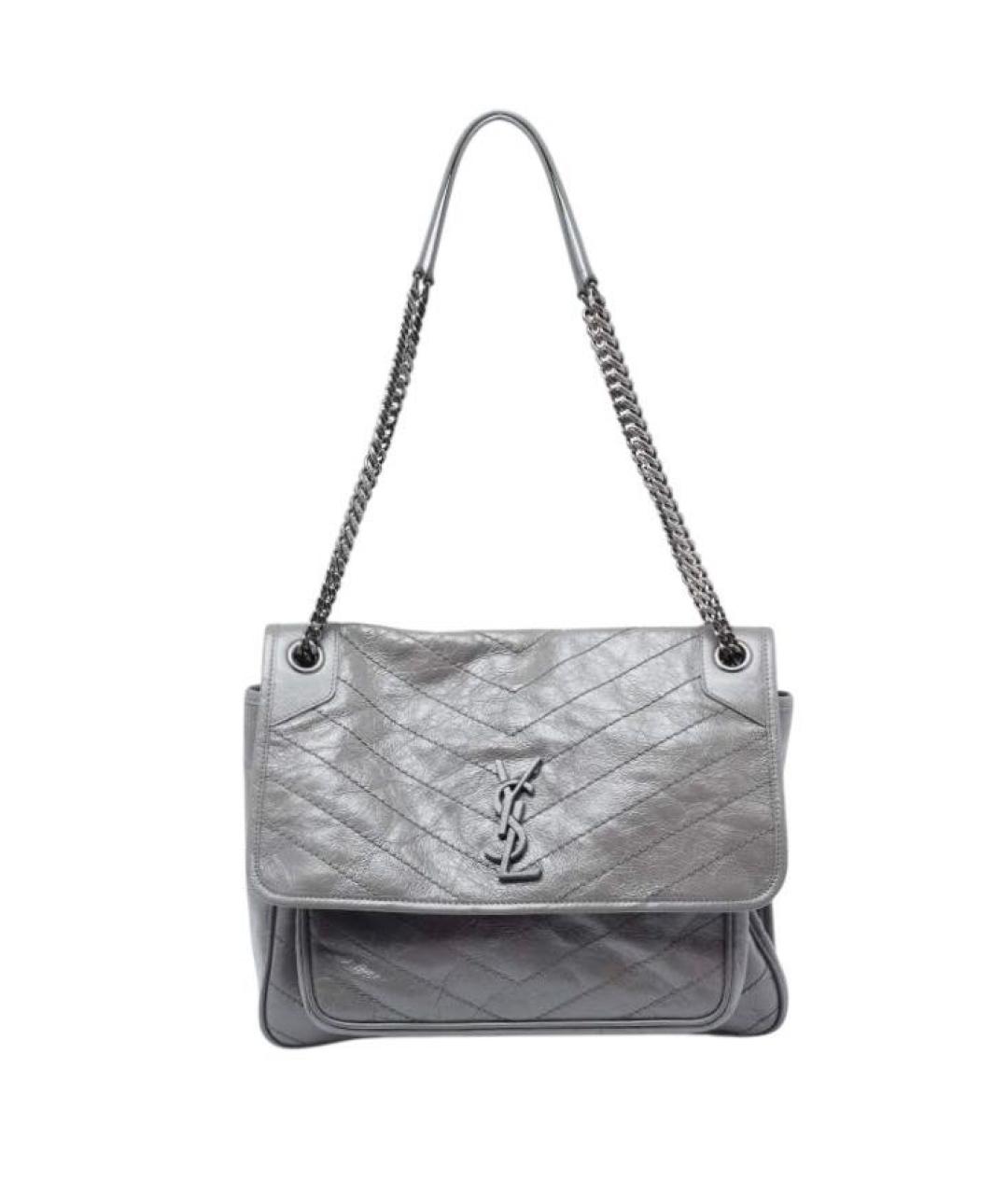 SAINT LAURENT Серая кожаная сумка через плечо, фото 8