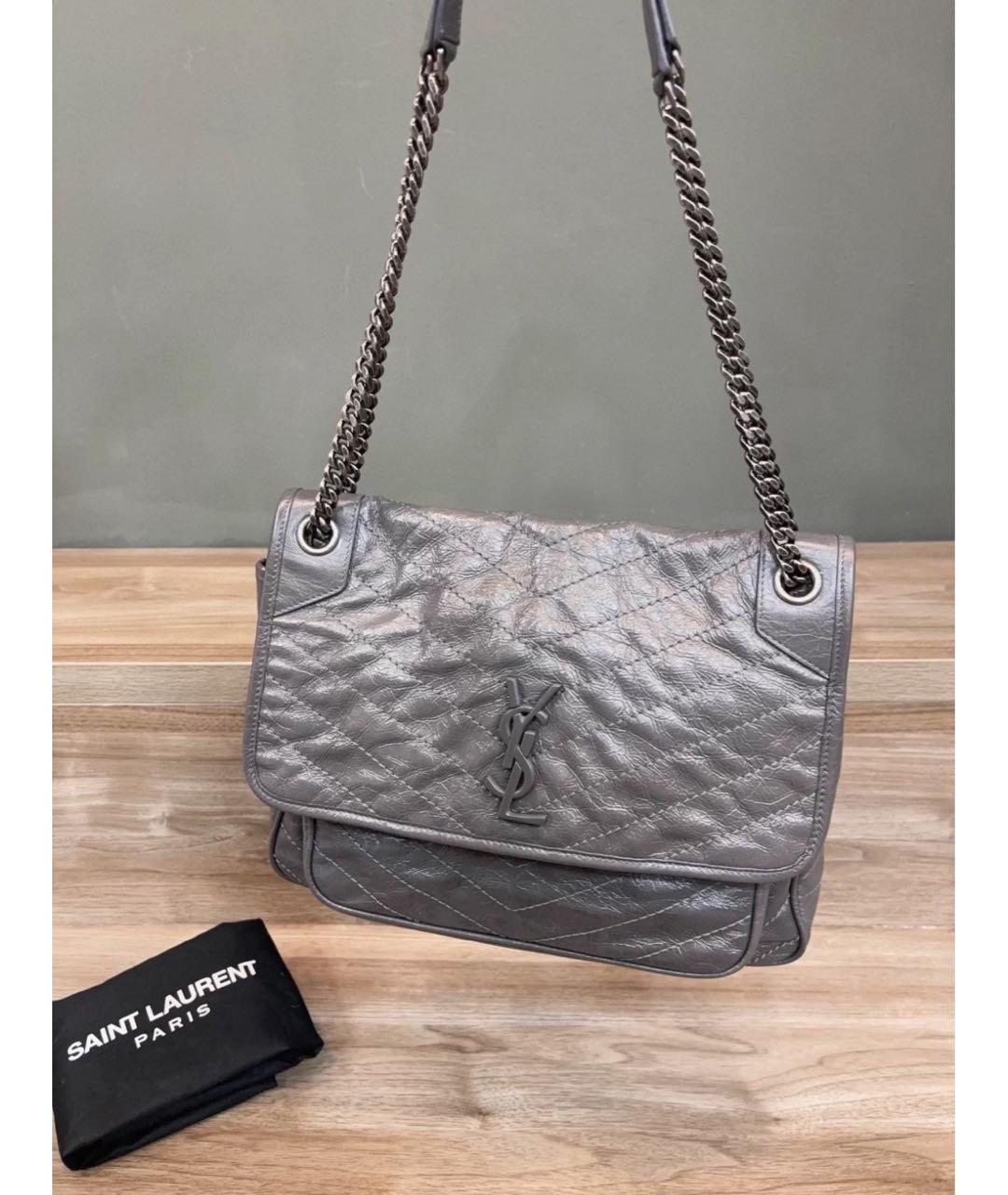 SAINT LAURENT Серая кожаная сумка через плечо, фото 2