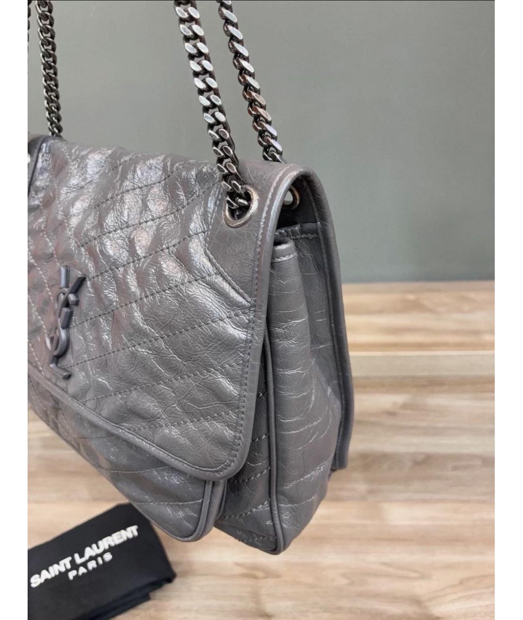 SAINT LAURENT Серая кожаная сумка через плечо, фото 5