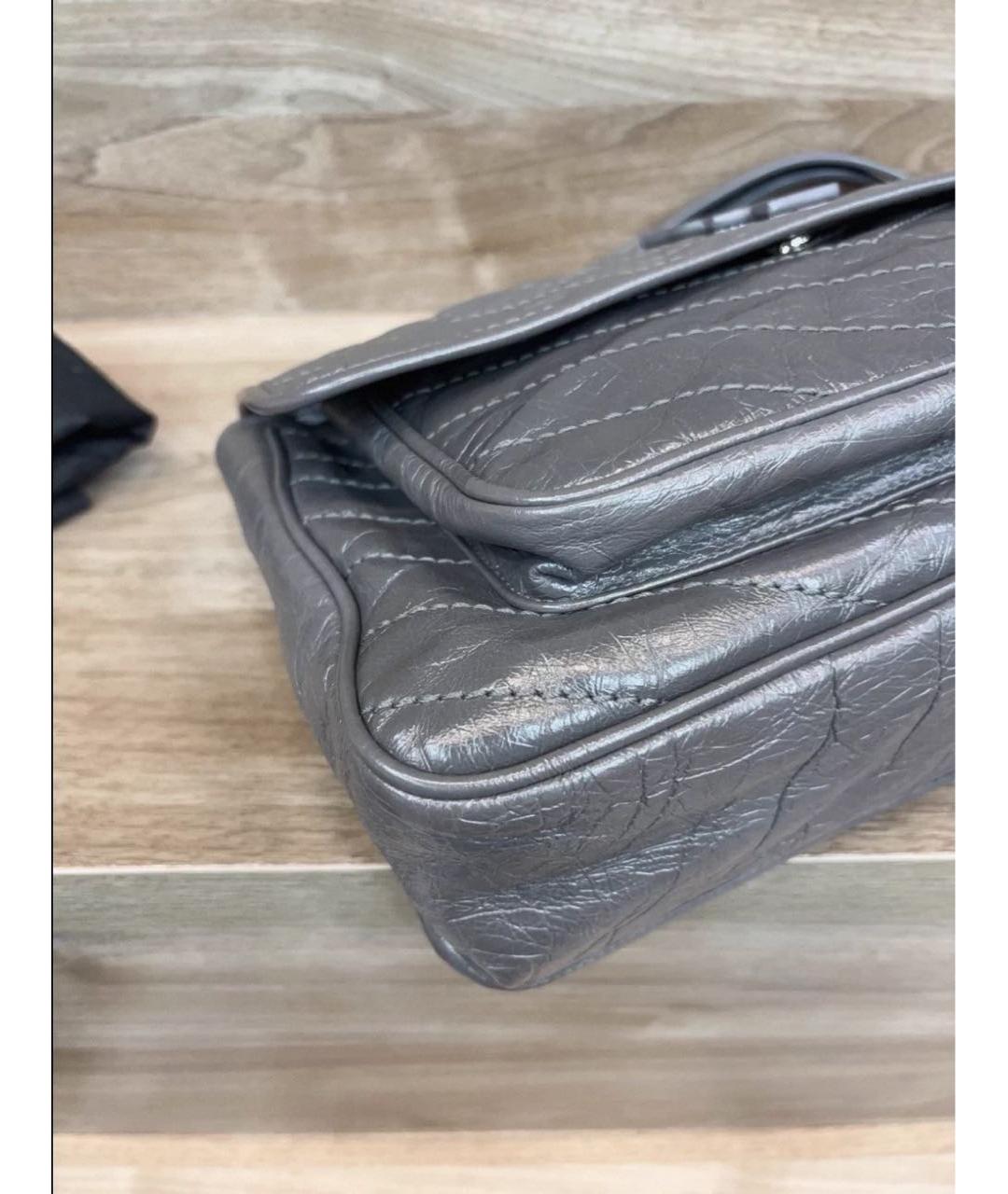 SAINT LAURENT Серая кожаная сумка через плечо, фото 7
