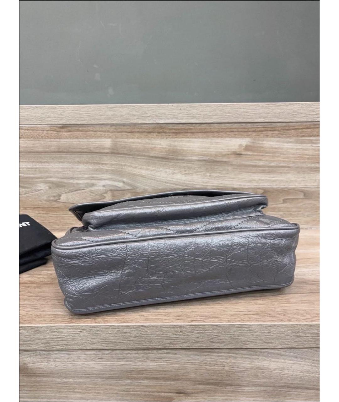 SAINT LAURENT Серая кожаная сумка через плечо, фото 6