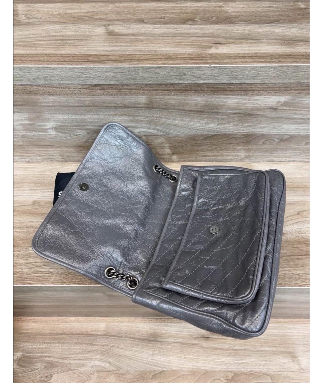 SAINT LAURENT Серая кожаная сумка через плечо, фото 4