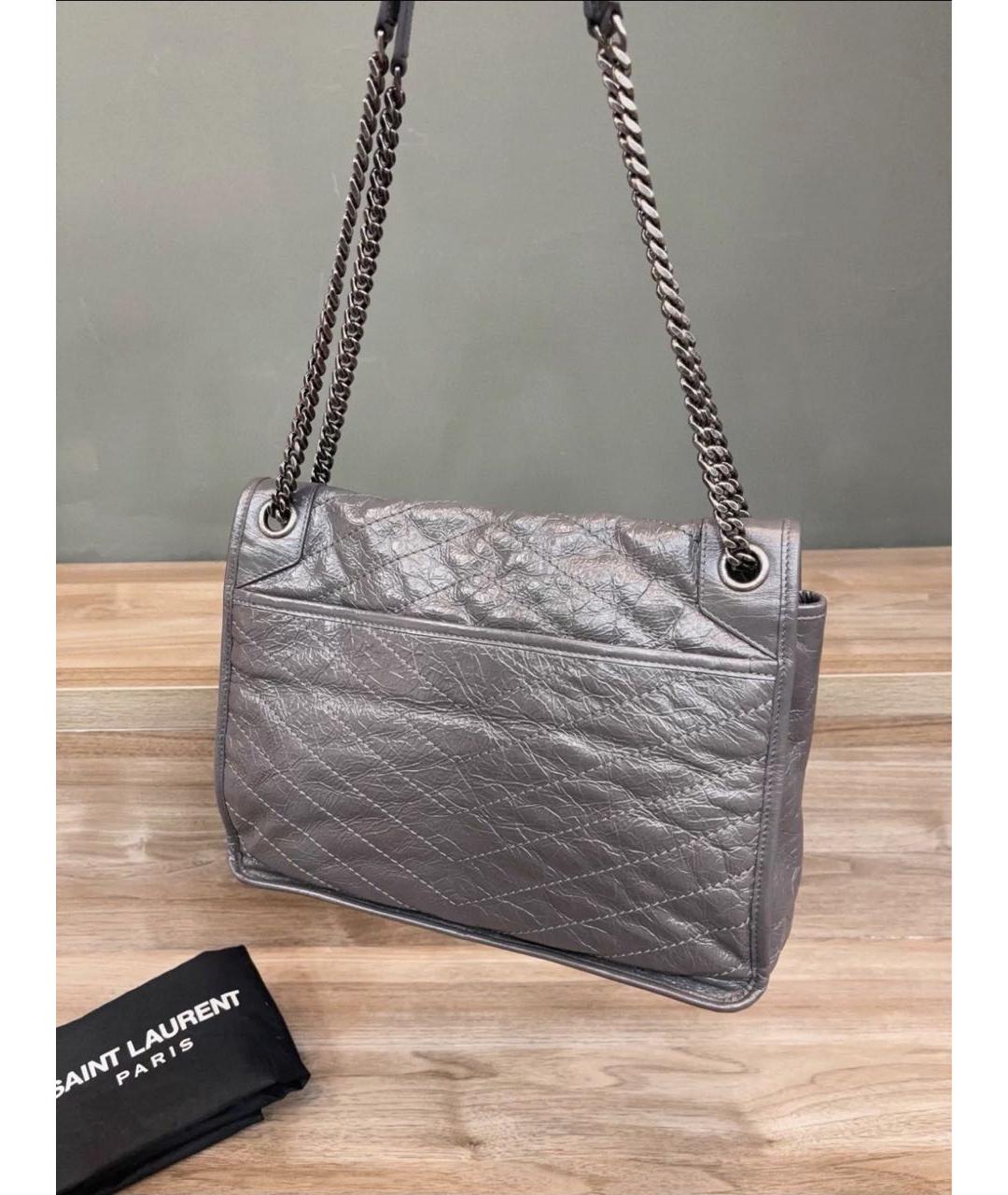 SAINT LAURENT Серая кожаная сумка через плечо, фото 3