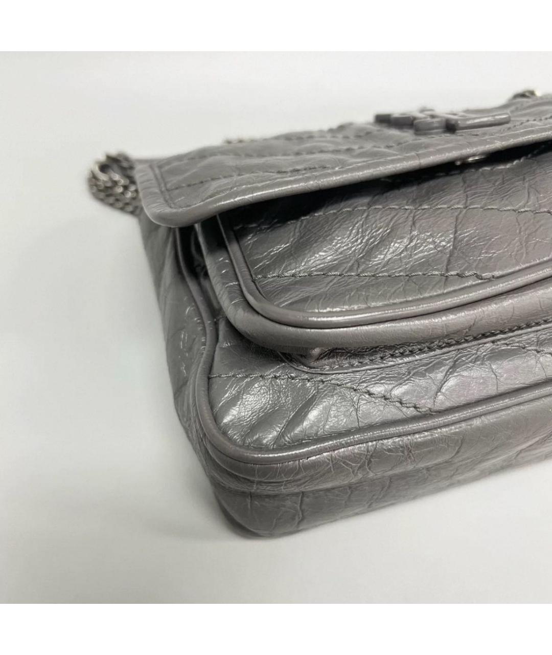 SAINT LAURENT Серая кожаная сумка через плечо, фото 7