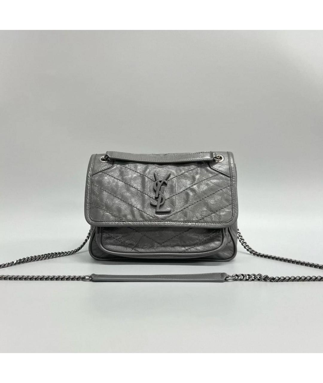 SAINT LAURENT Серая кожаная сумка через плечо, фото 2