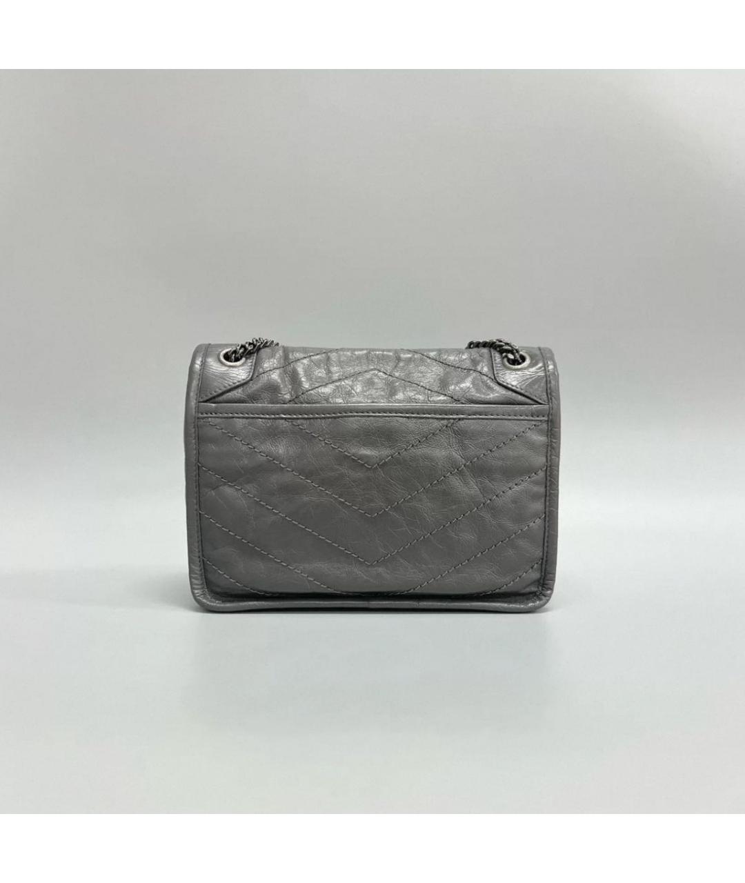 SAINT LAURENT Серая кожаная сумка через плечо, фото 3