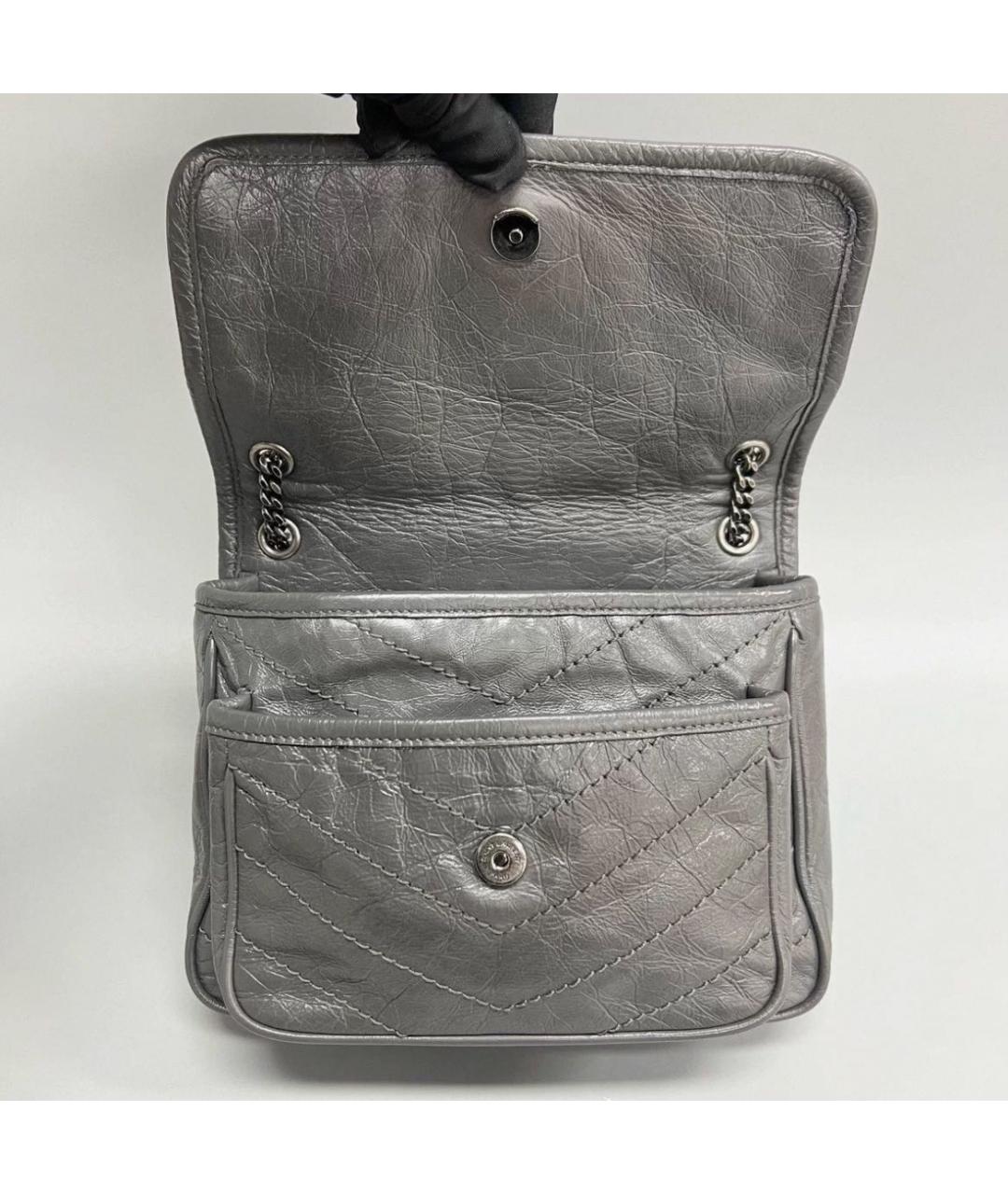 SAINT LAURENT Серая кожаная сумка через плечо, фото 4