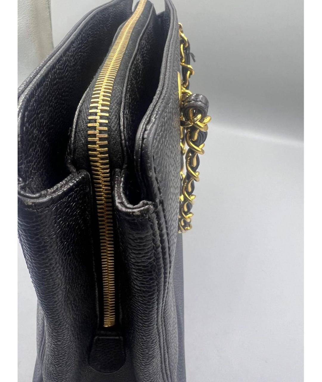 CHANEL Черная кожаная сумка с короткими ручками, фото 8