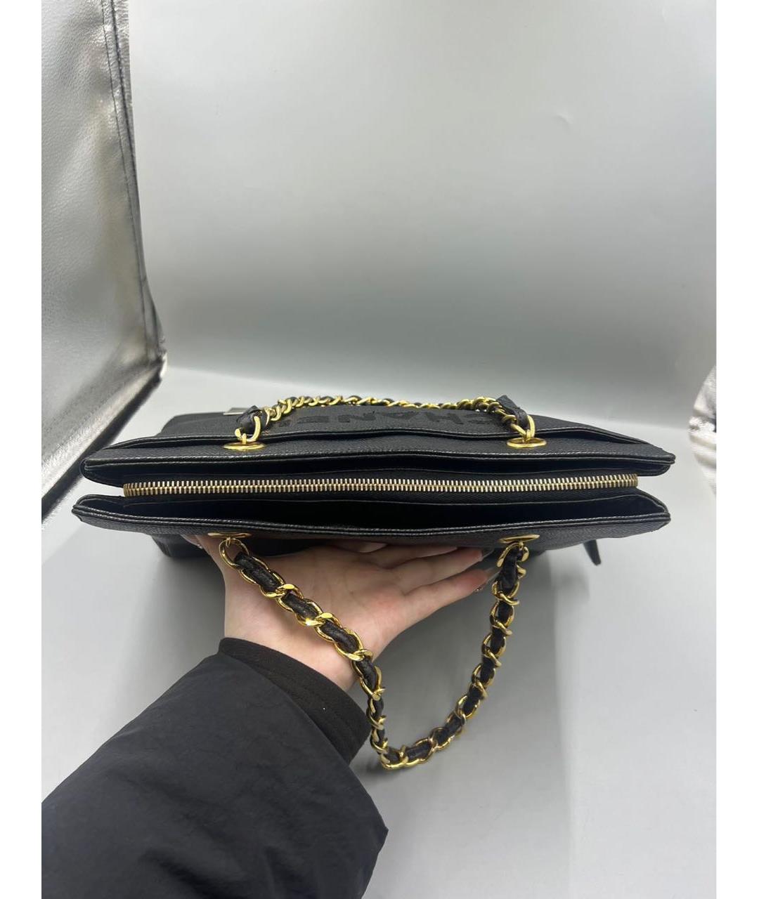 CHANEL Черная кожаная сумка с короткими ручками, фото 6