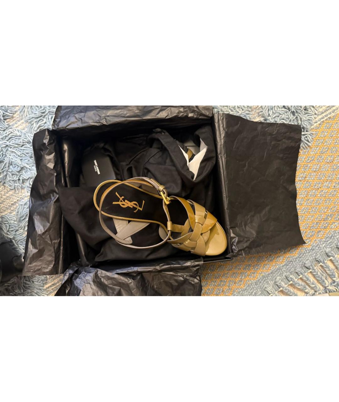 SAINT LAURENT Хаки кожаные босоножки, фото 7