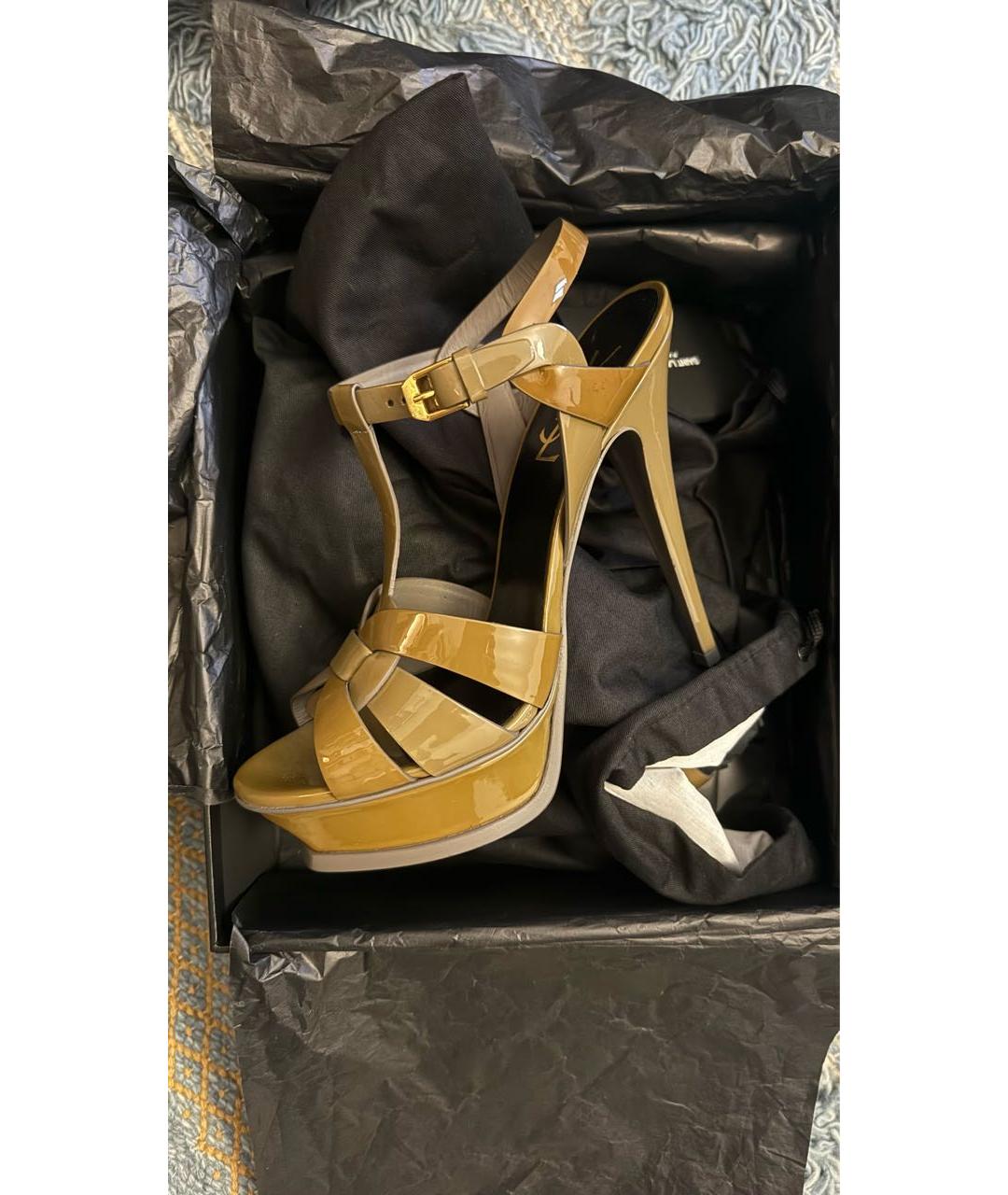 SAINT LAURENT Хаки кожаные босоножки, фото 5