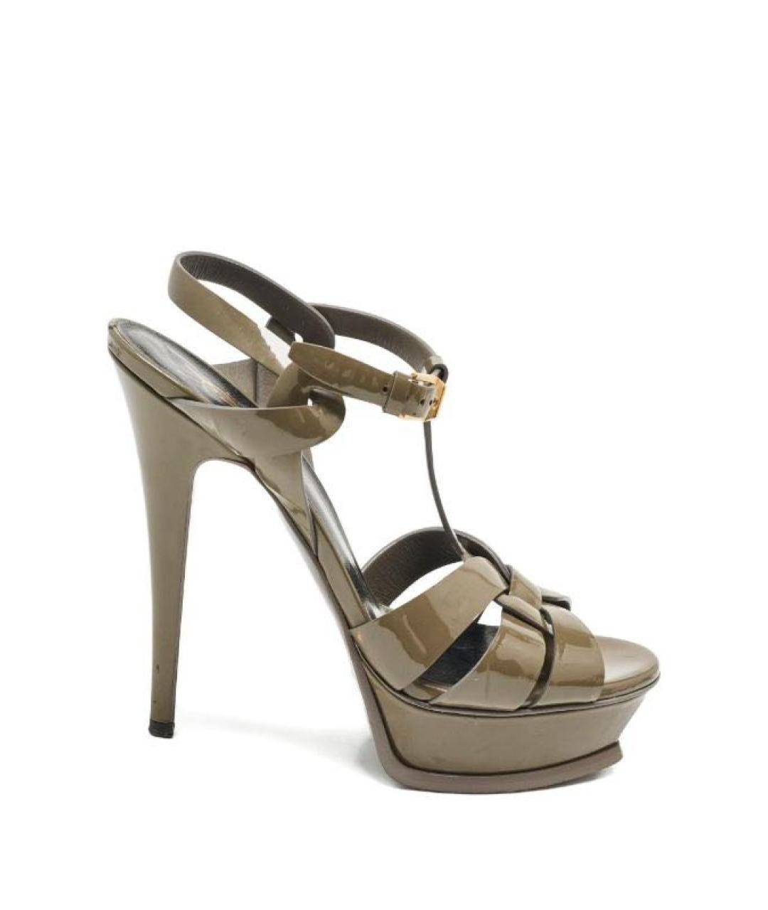 SAINT LAURENT Хаки кожаные босоножки, фото 1