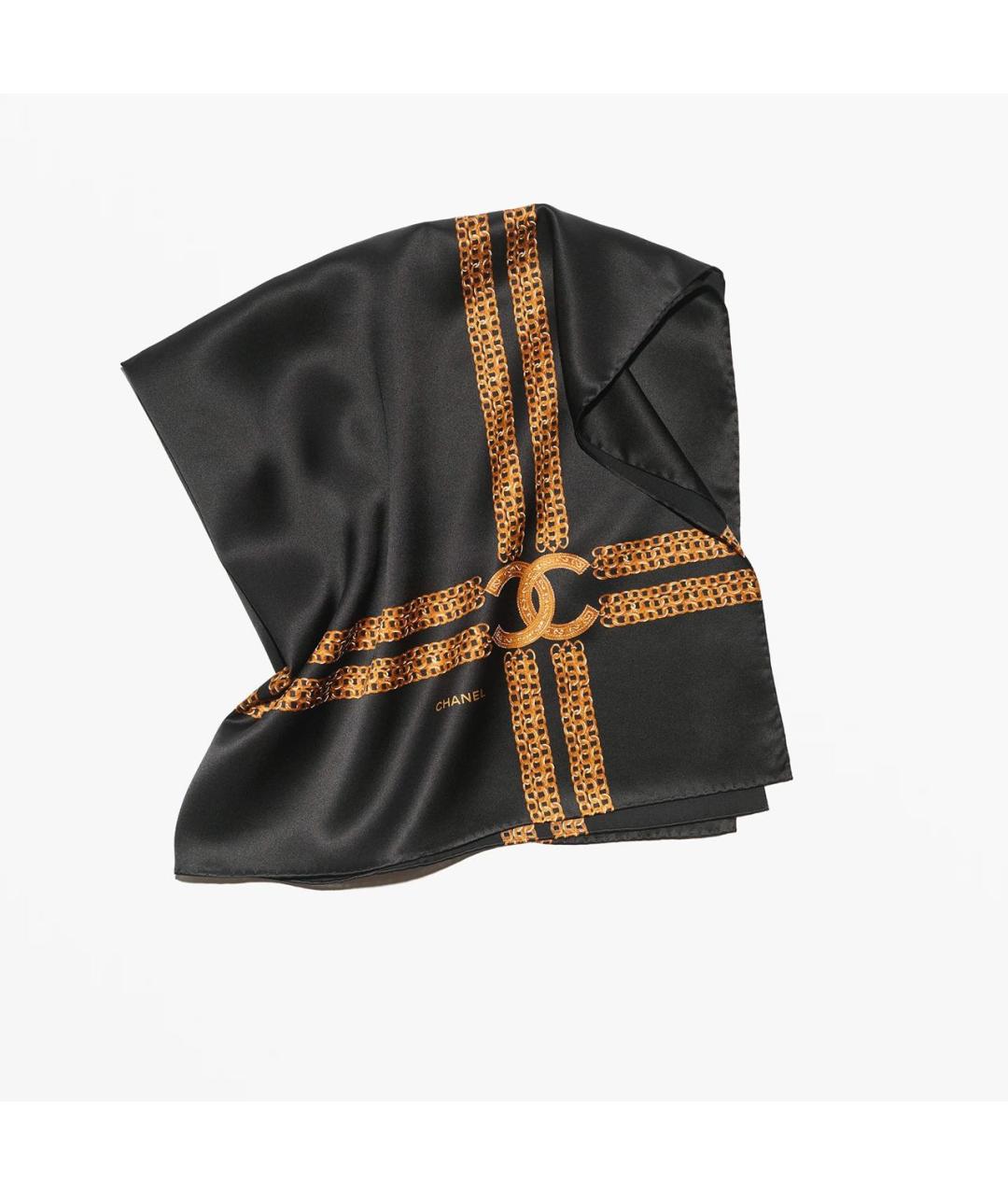 CHANEL Черный шелковый платок, фото 4
