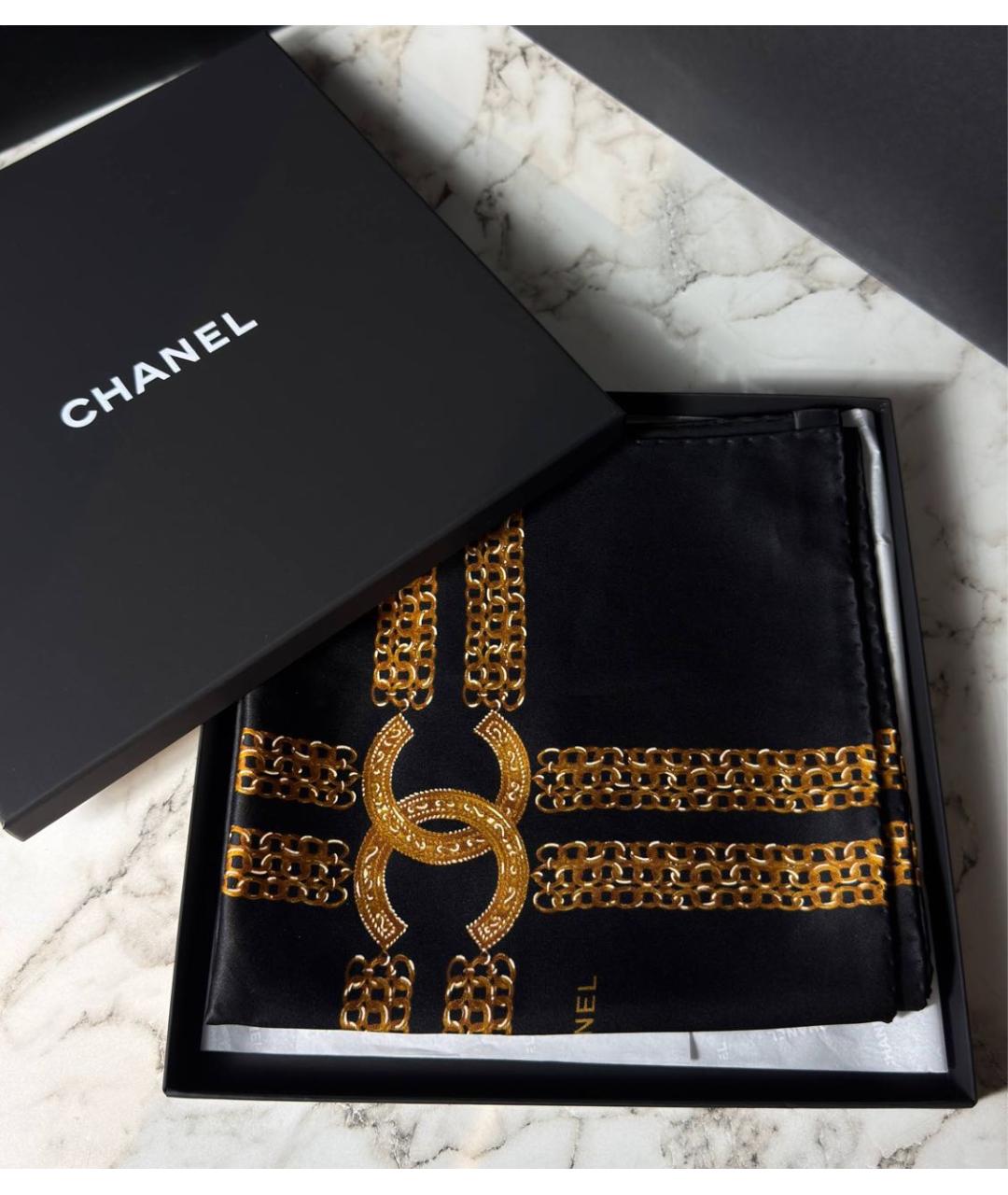 CHANEL Черный шелковый платок, фото 3
