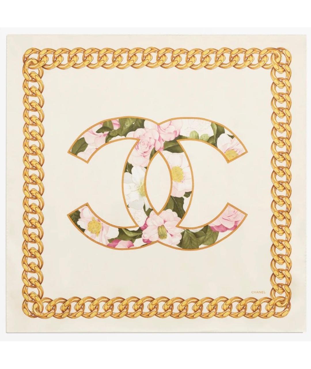 CHANEL Белый шелковый платок, фото 4