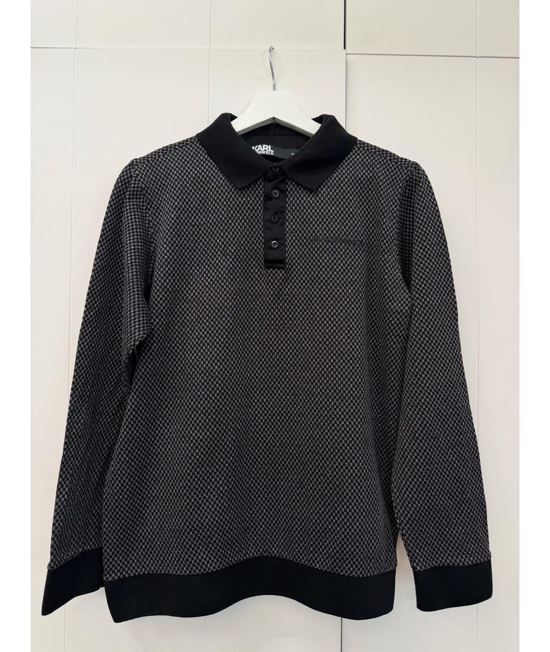 KARL LAGERFELD Серое хлопковое поло с длинным рукавом, фото 4