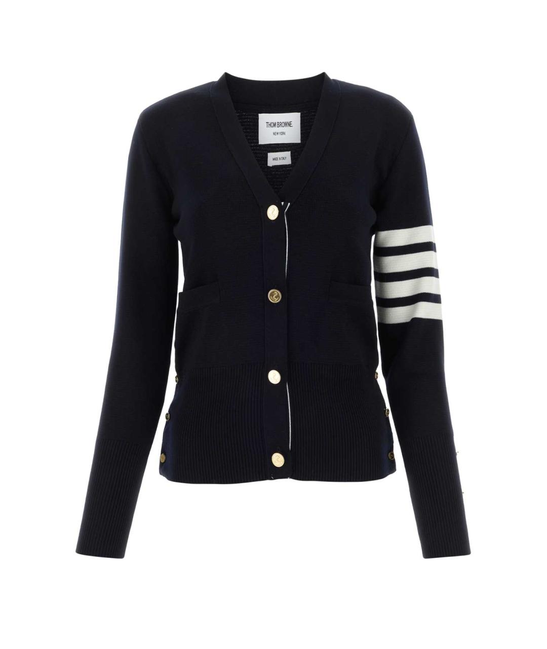 THOM BROWNE Темно-синий шерстяной кардиган, фото 1