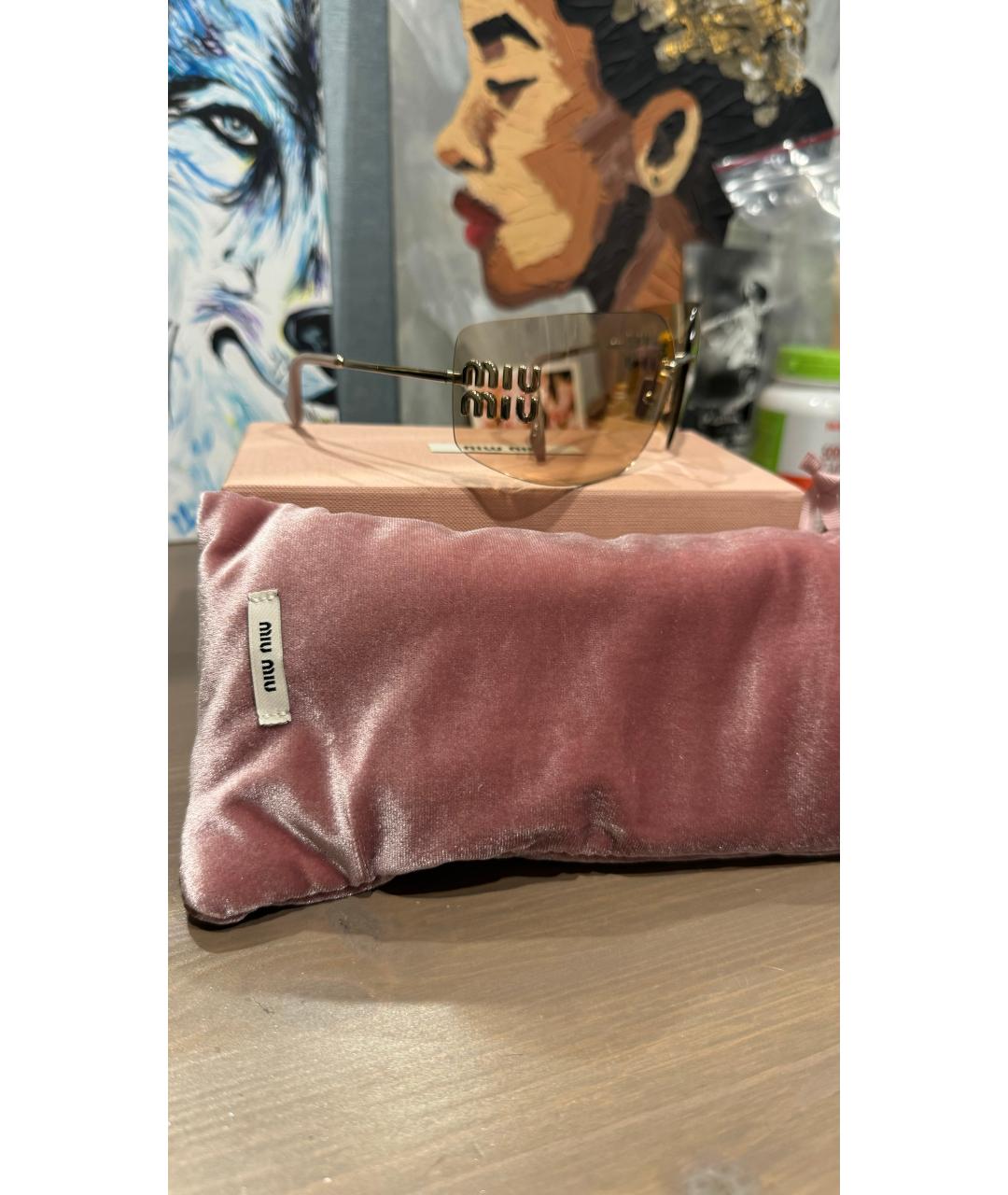 MIU MIU Золотые металлические солнцезащитные очки, фото 2