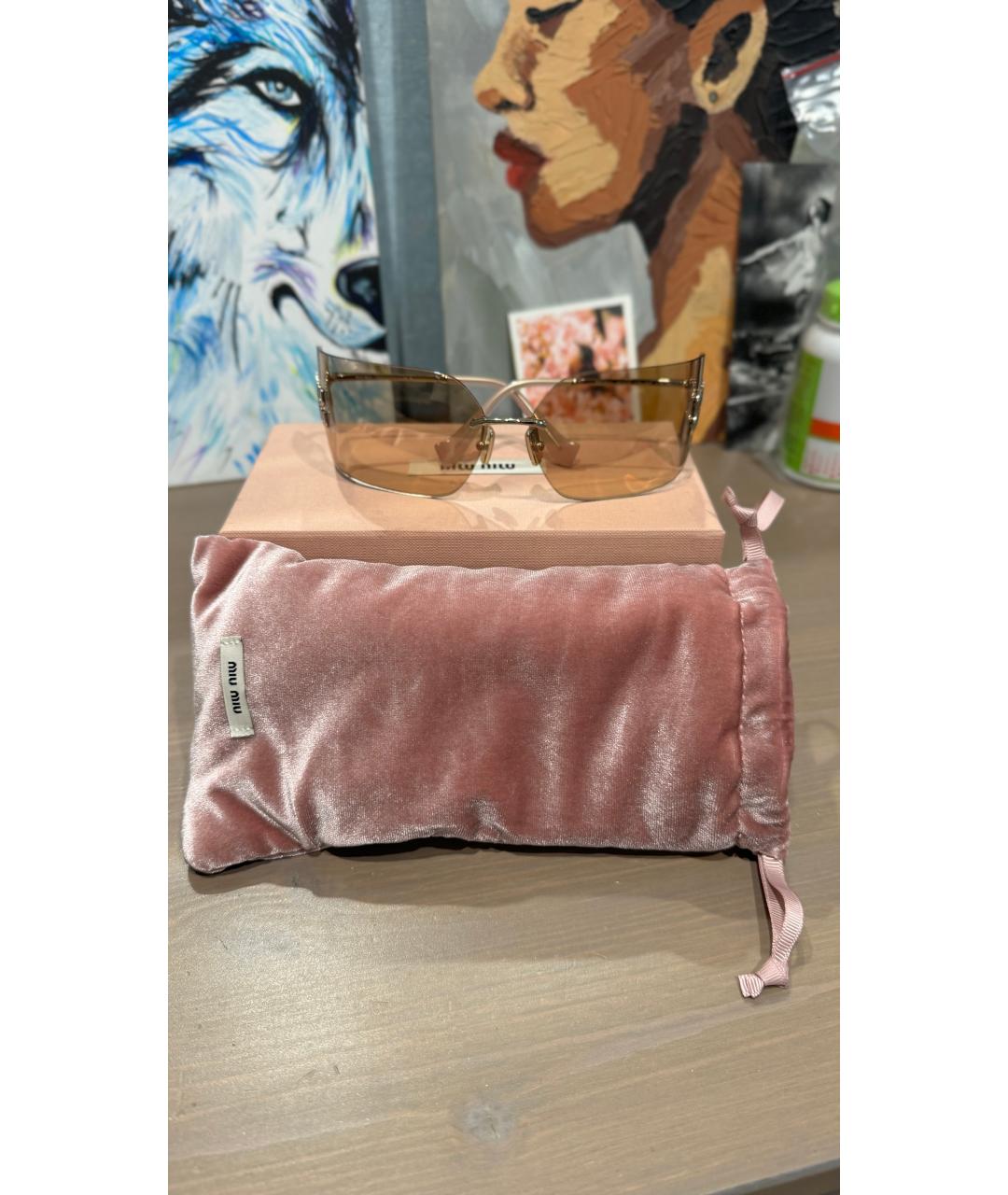 MIU MIU Золотые металлические солнцезащитные очки, фото 5