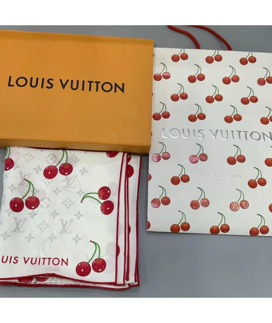LOUIS VUITTON Белый шелковый платок, фото 2