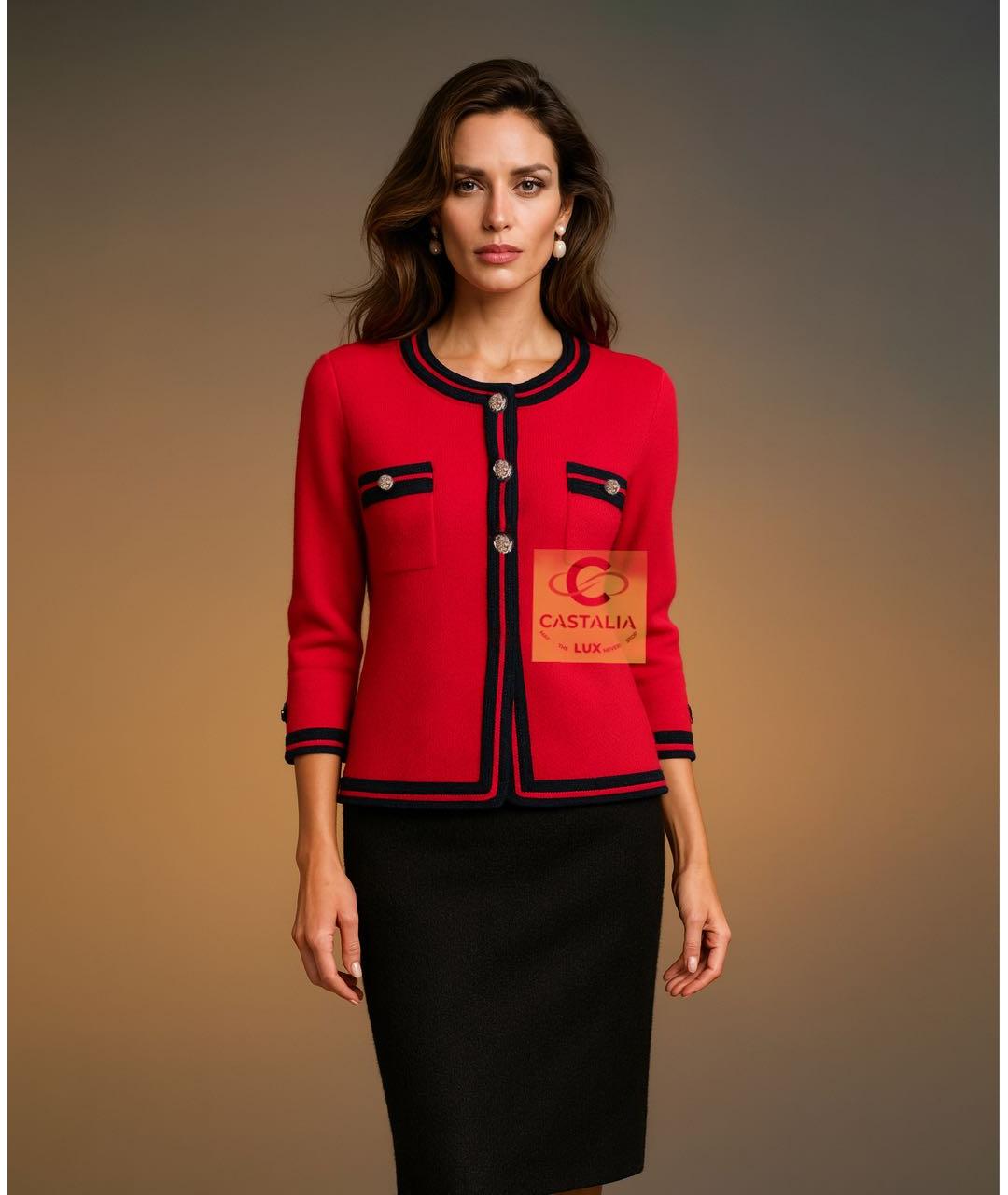 CHANEL Красный кашемировый костюм с юбками, фото 4