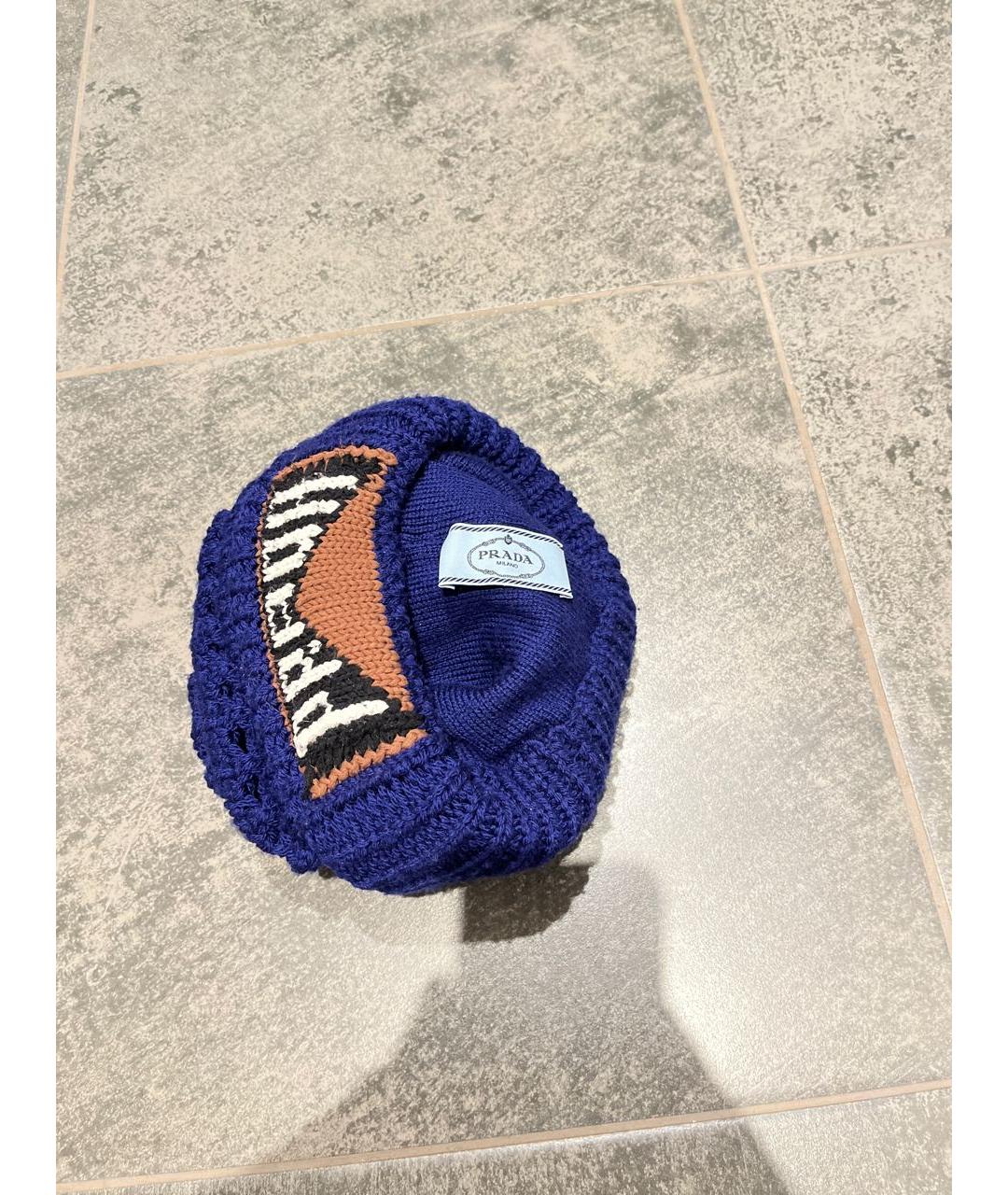 PRADA Темно-синяя шерстяная шапка, фото 4