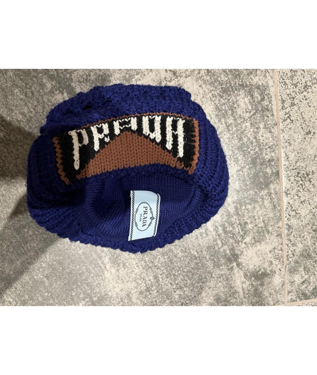 PRADA Темно-синяя шерстяная шапка, фото 3