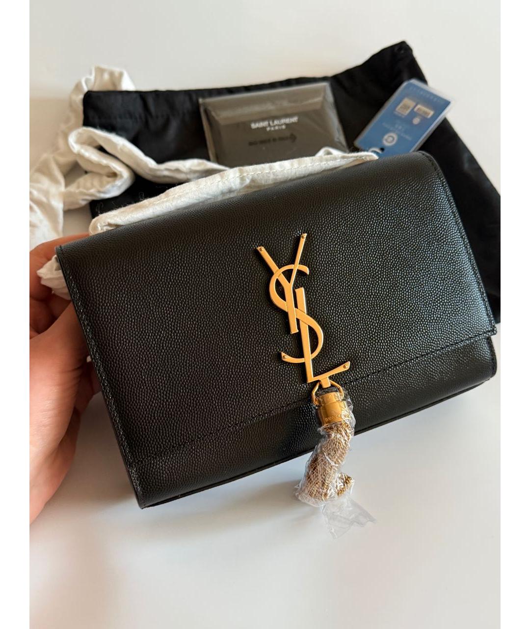 SAINT LAURENT Черная кожаная сумка через плечо, фото 2