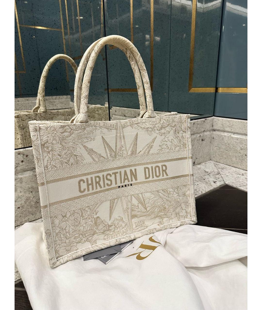 CHRISTIAN DIOR Бежевая жаккардовая сумка тоут, фото 4