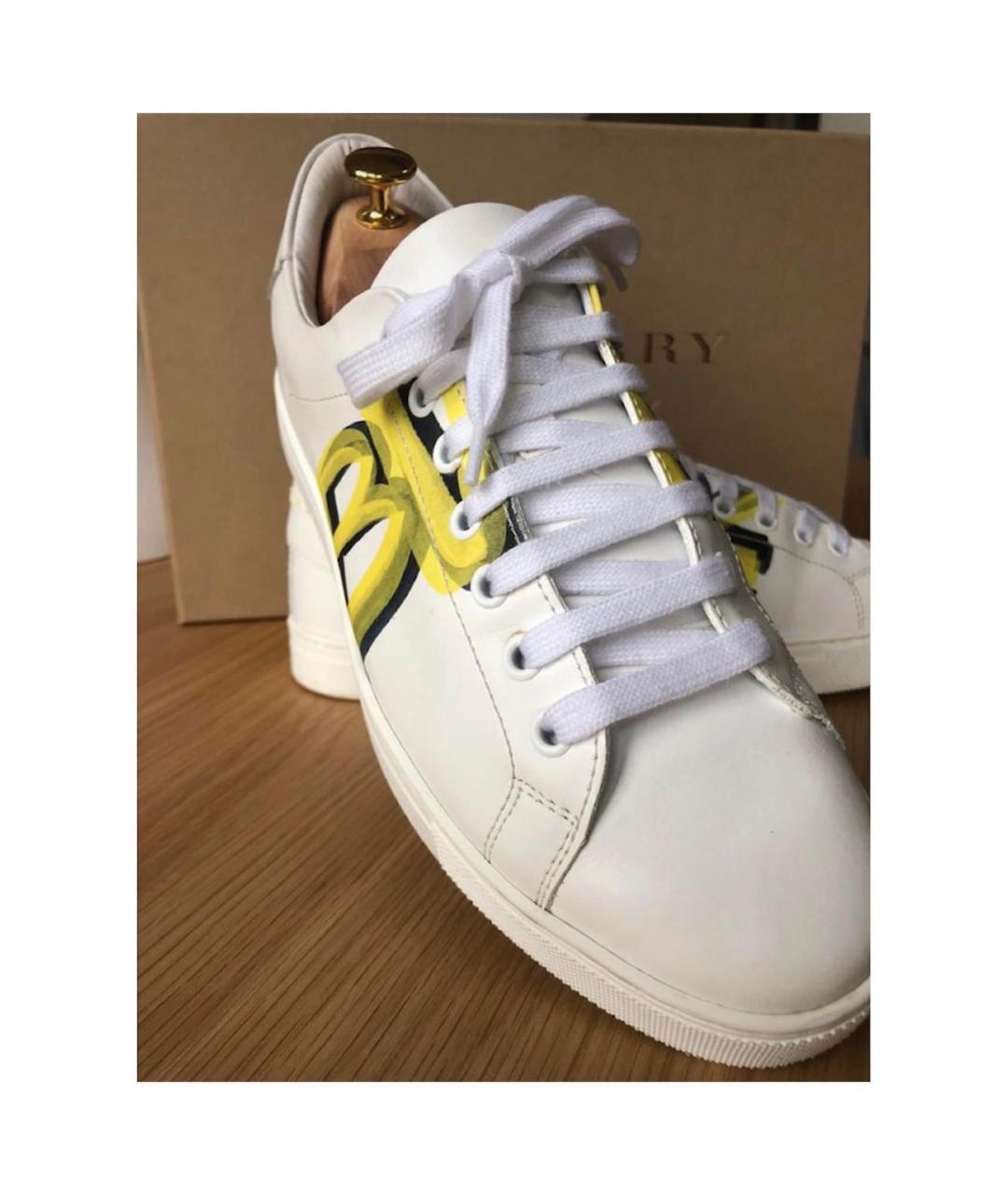 BURBERRY Белые кожаные низкие кроссовки / кеды, фото 4