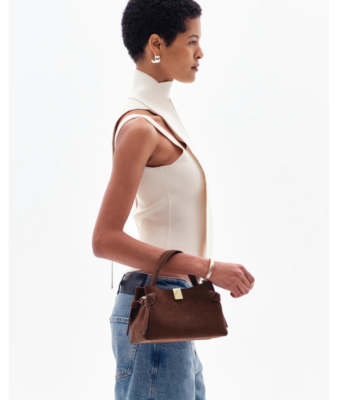 YUZEFI Коричневая замшевая сумка тоут, фото 4