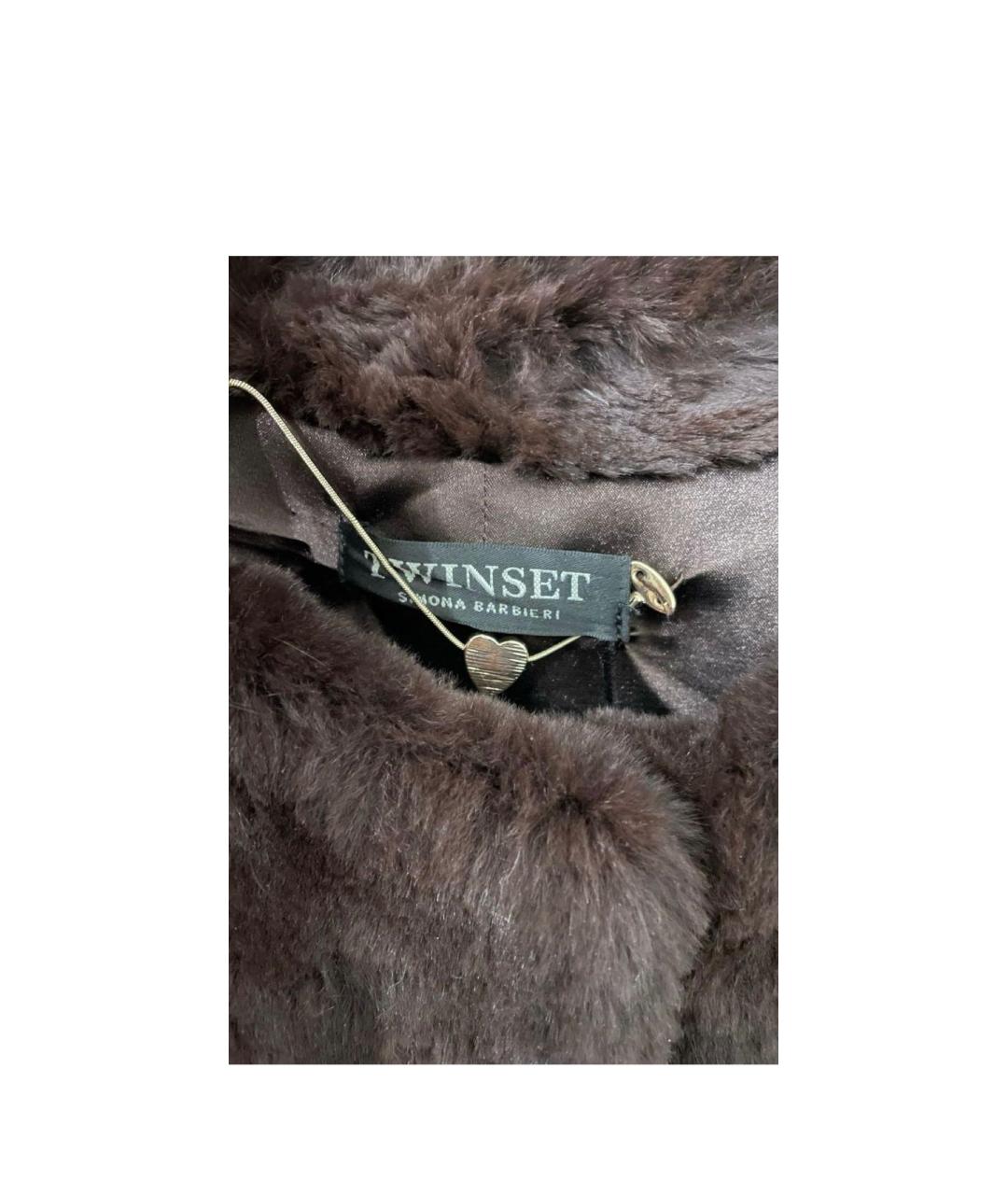 TWIN-SET Коричневая меховая шуба, фото 3