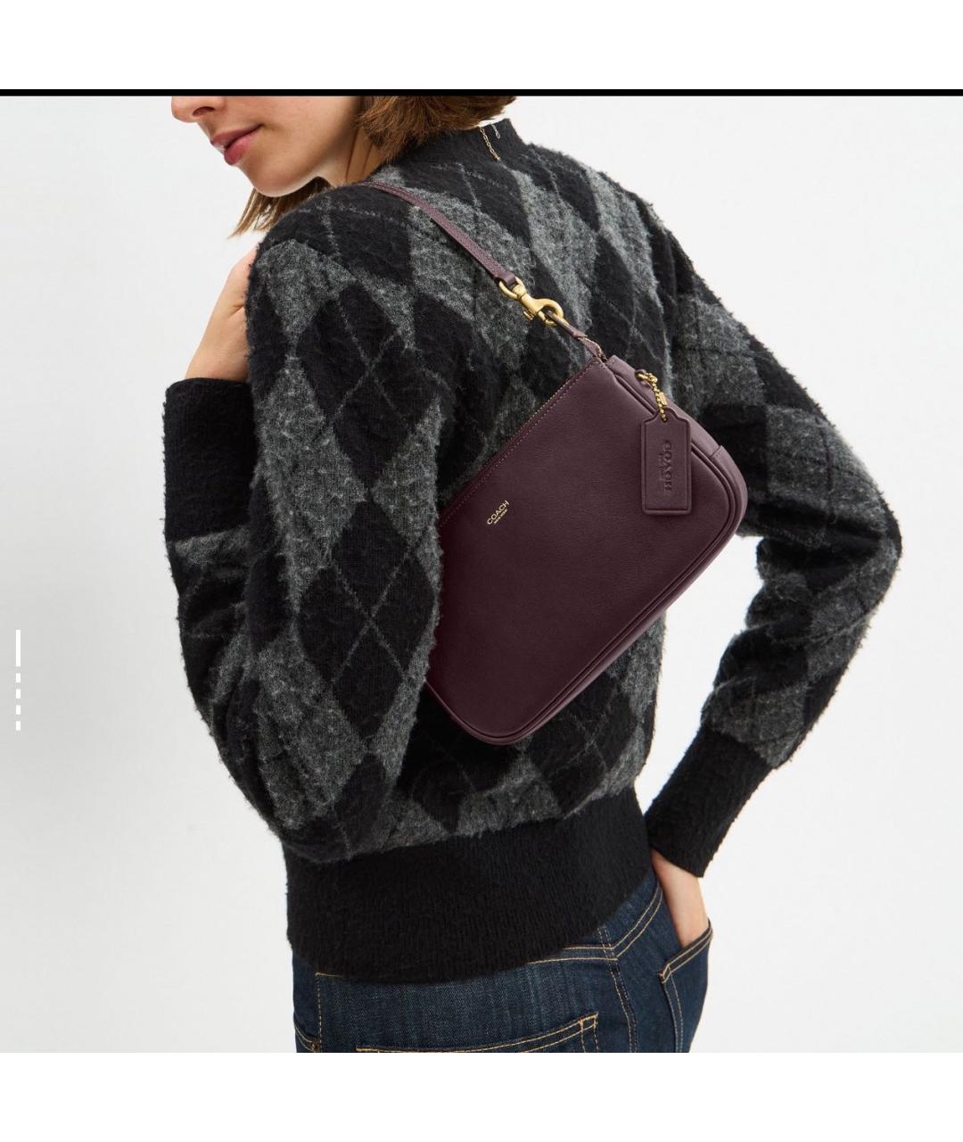 COACH Бордовая кожаная сумка через плечо, фото 6