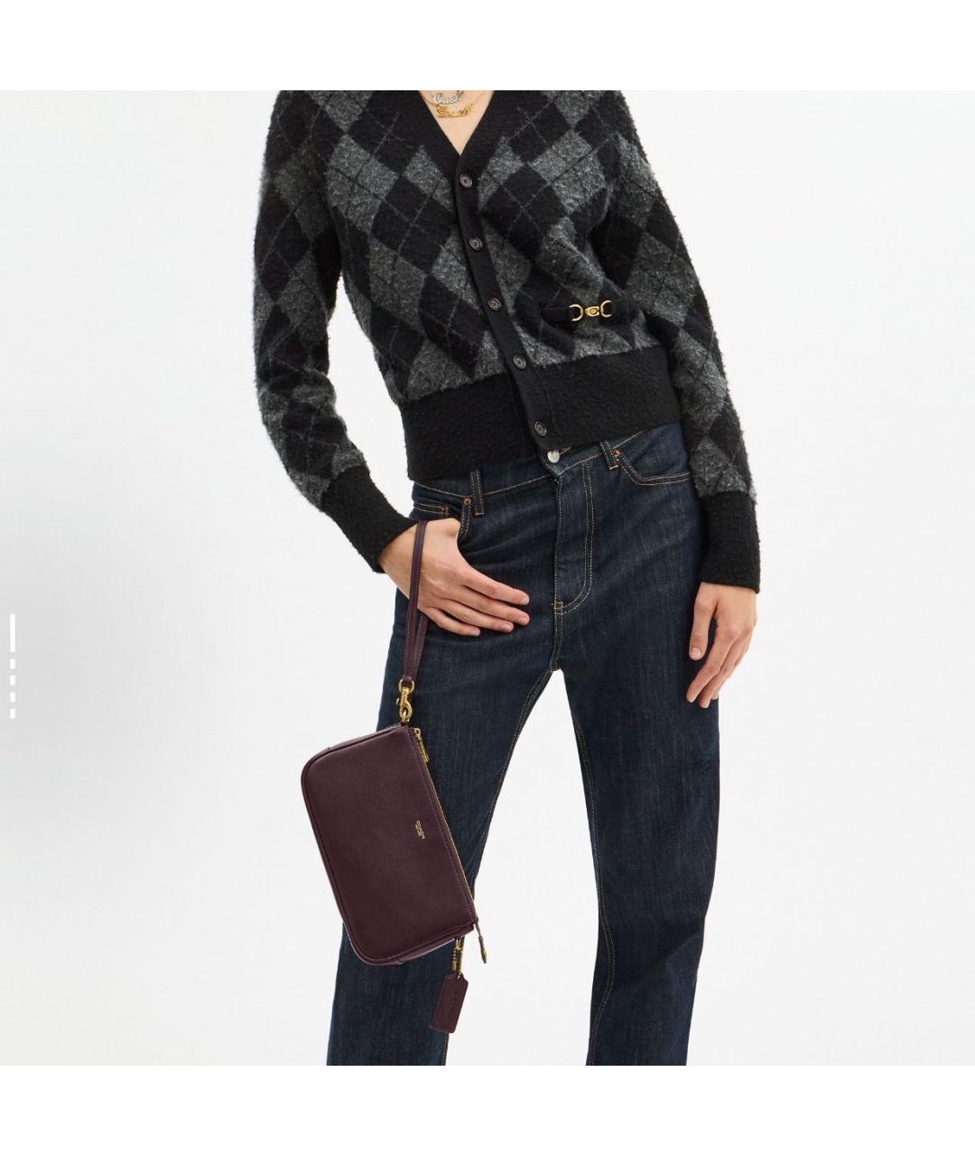 COACH Бордовая кожаная сумка через плечо, фото 7