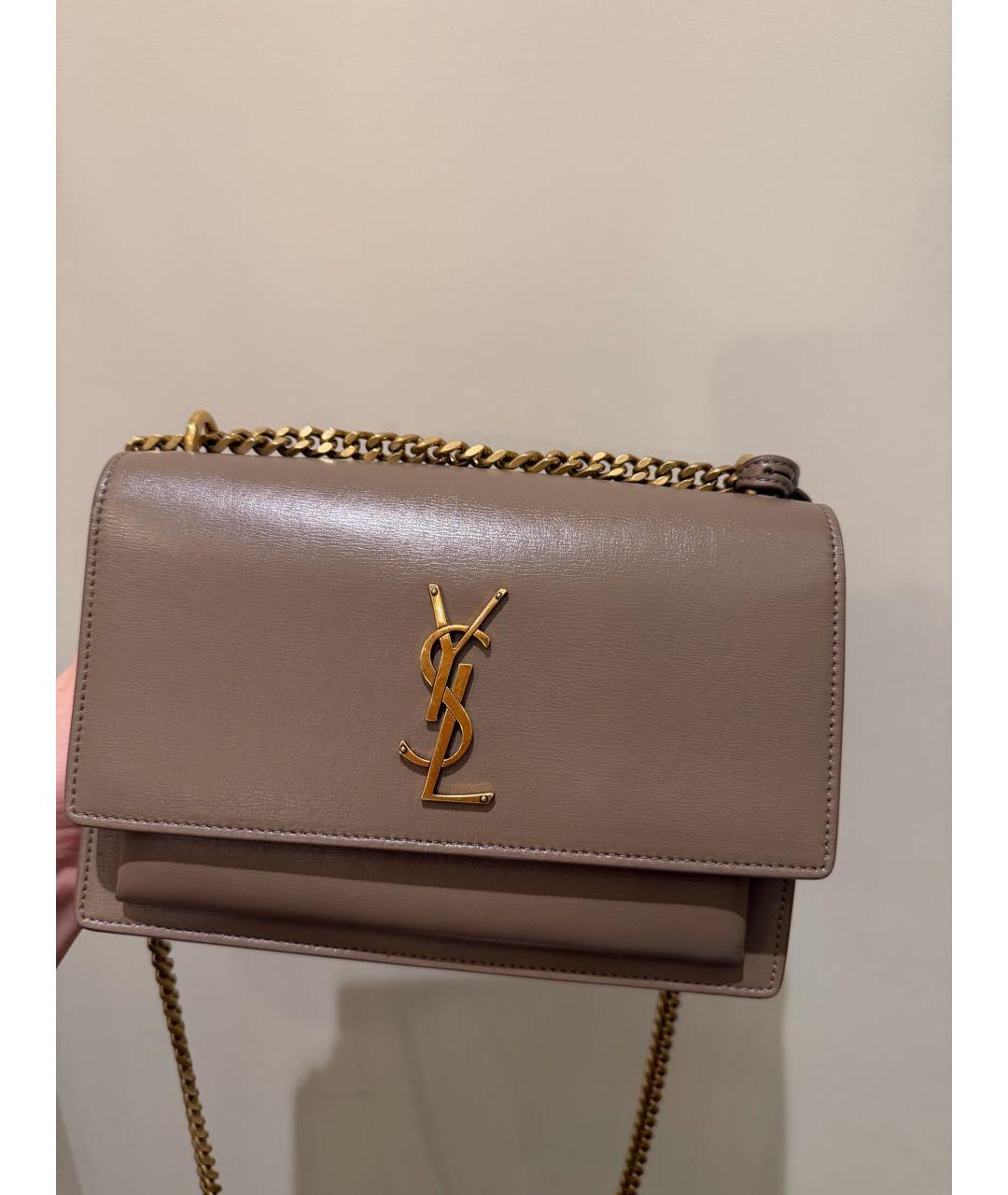 SAINT LAURENT Бежевая кожаная сумка через плечо, фото 5