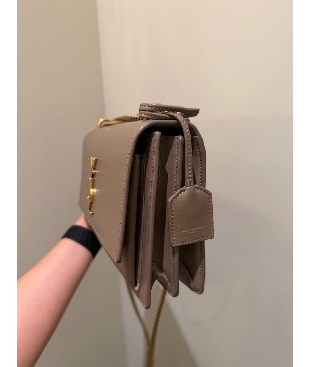 SAINT LAURENT Бежевая кожаная сумка через плечо, фото 2