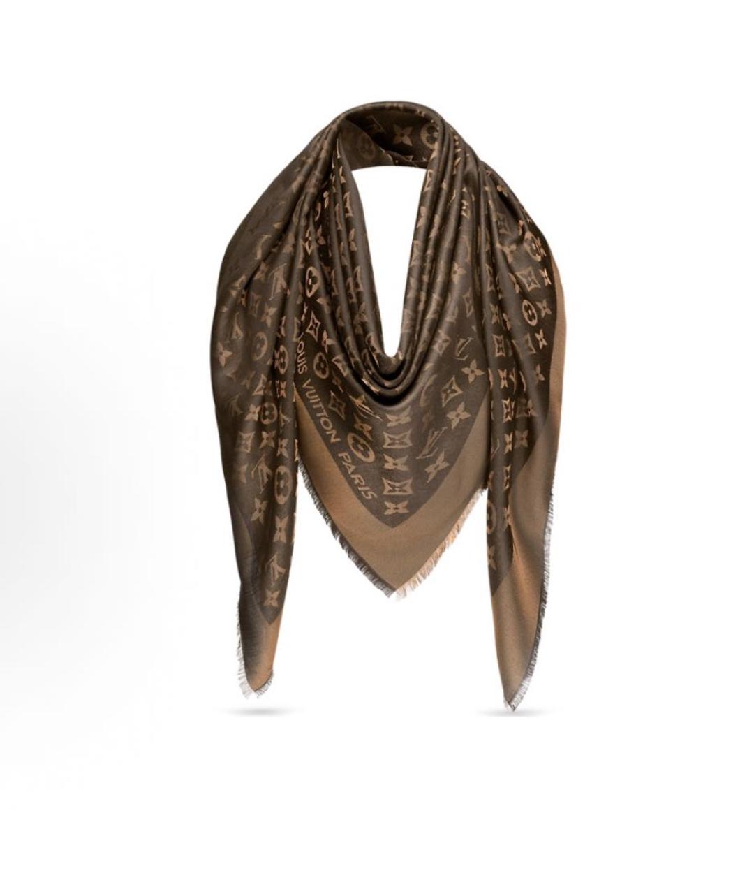 LOUIS VUITTON Коричневый шерстяной платок, фото 4
