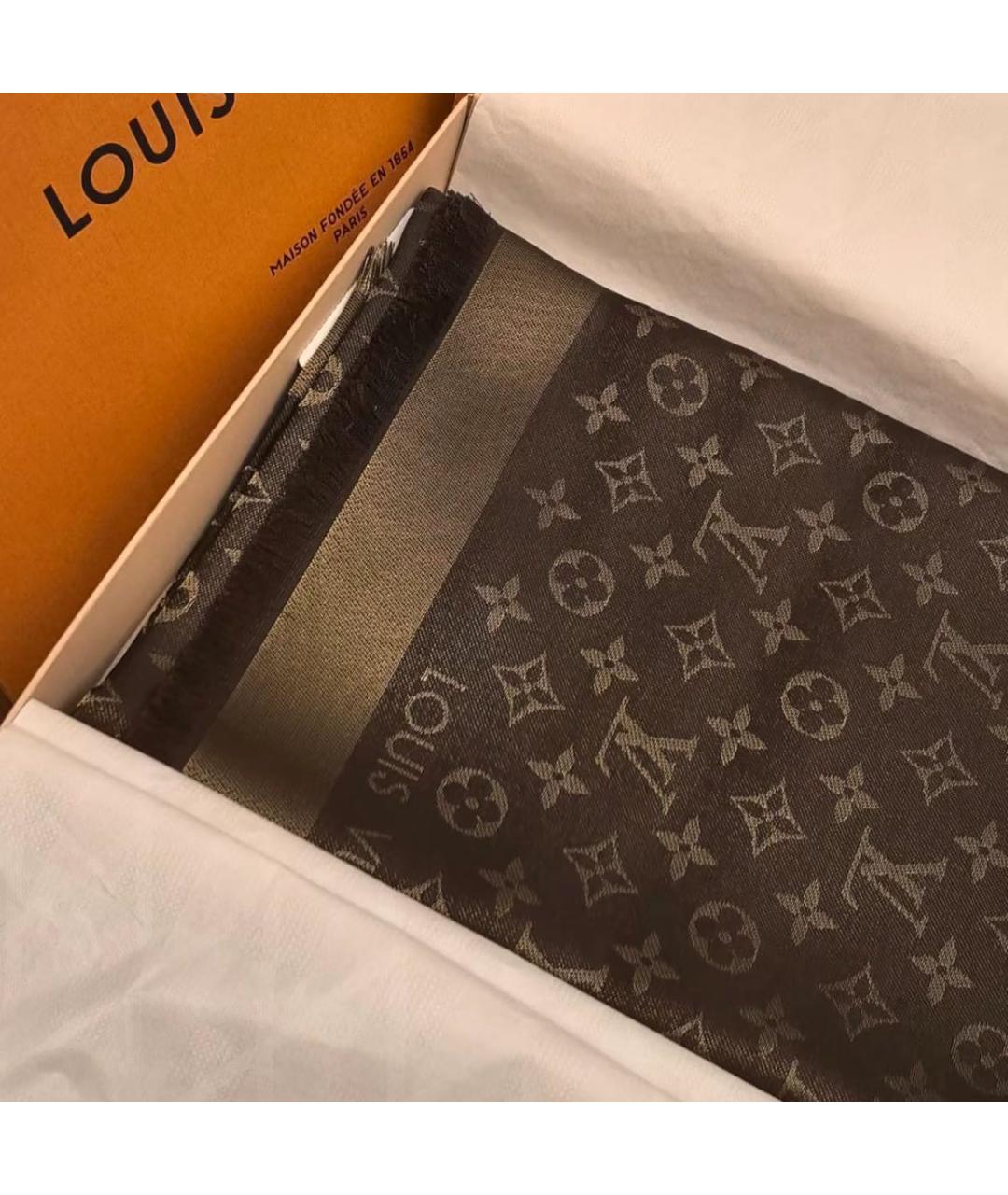 LOUIS VUITTON Коричневый шерстяной платок, фото 3