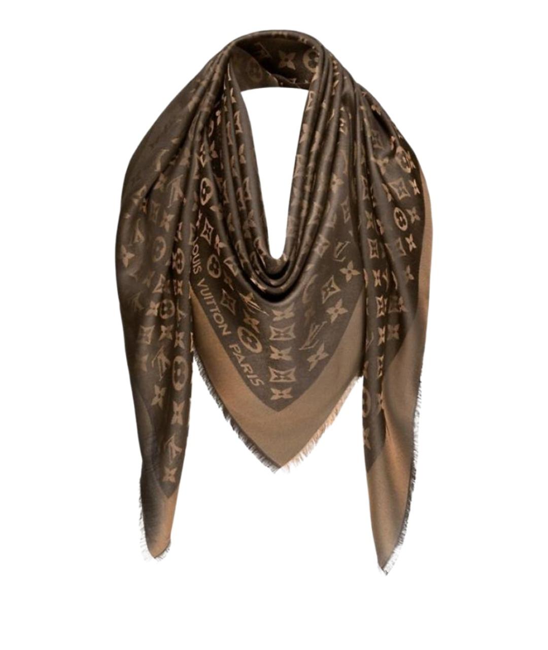 LOUIS VUITTON Коричневый шерстяной платок, фото 1