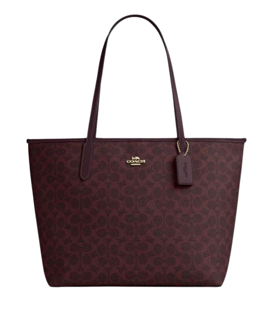 COACH Бордовая кожаная сумка с короткими ручками, фото 1