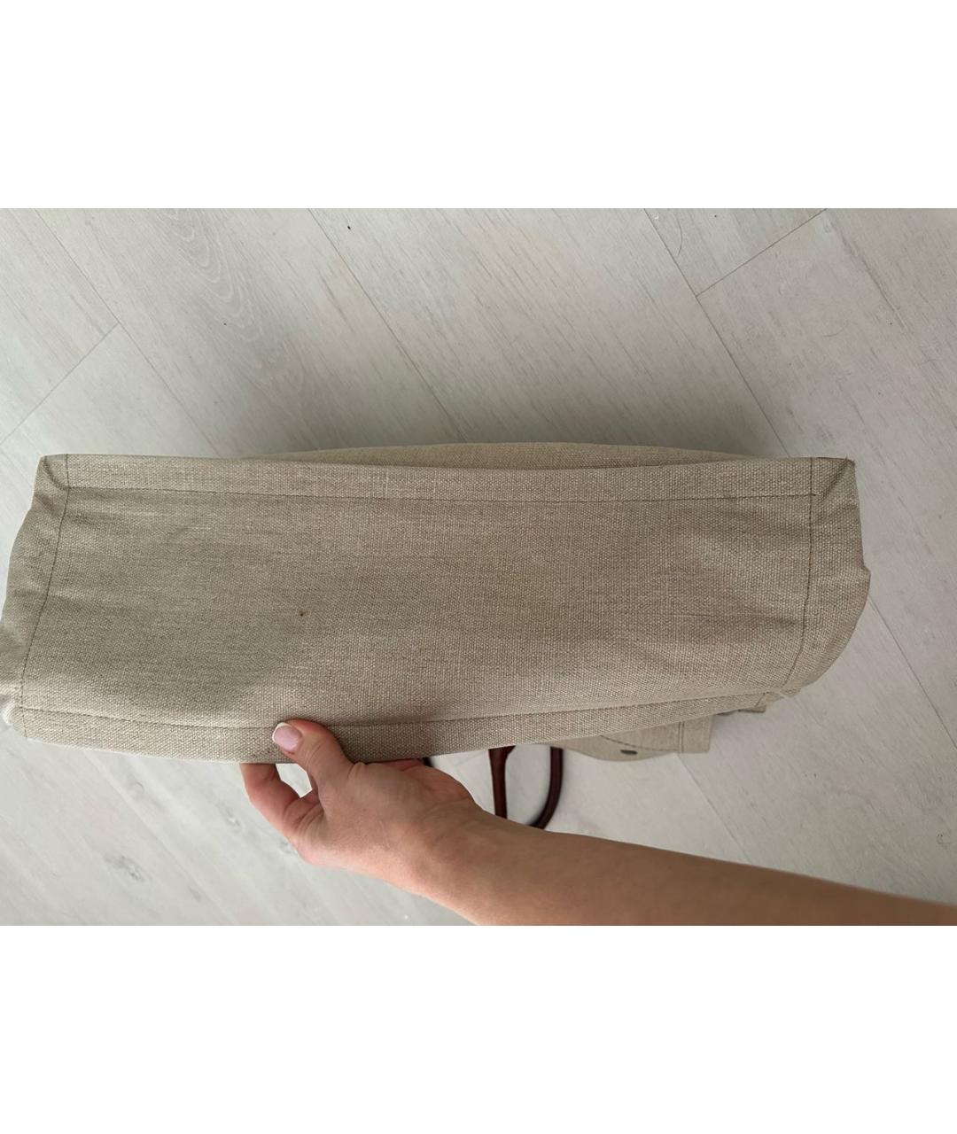 SAINT LAURENT Бежевая тканевая сумка с короткими ручками, фото 7