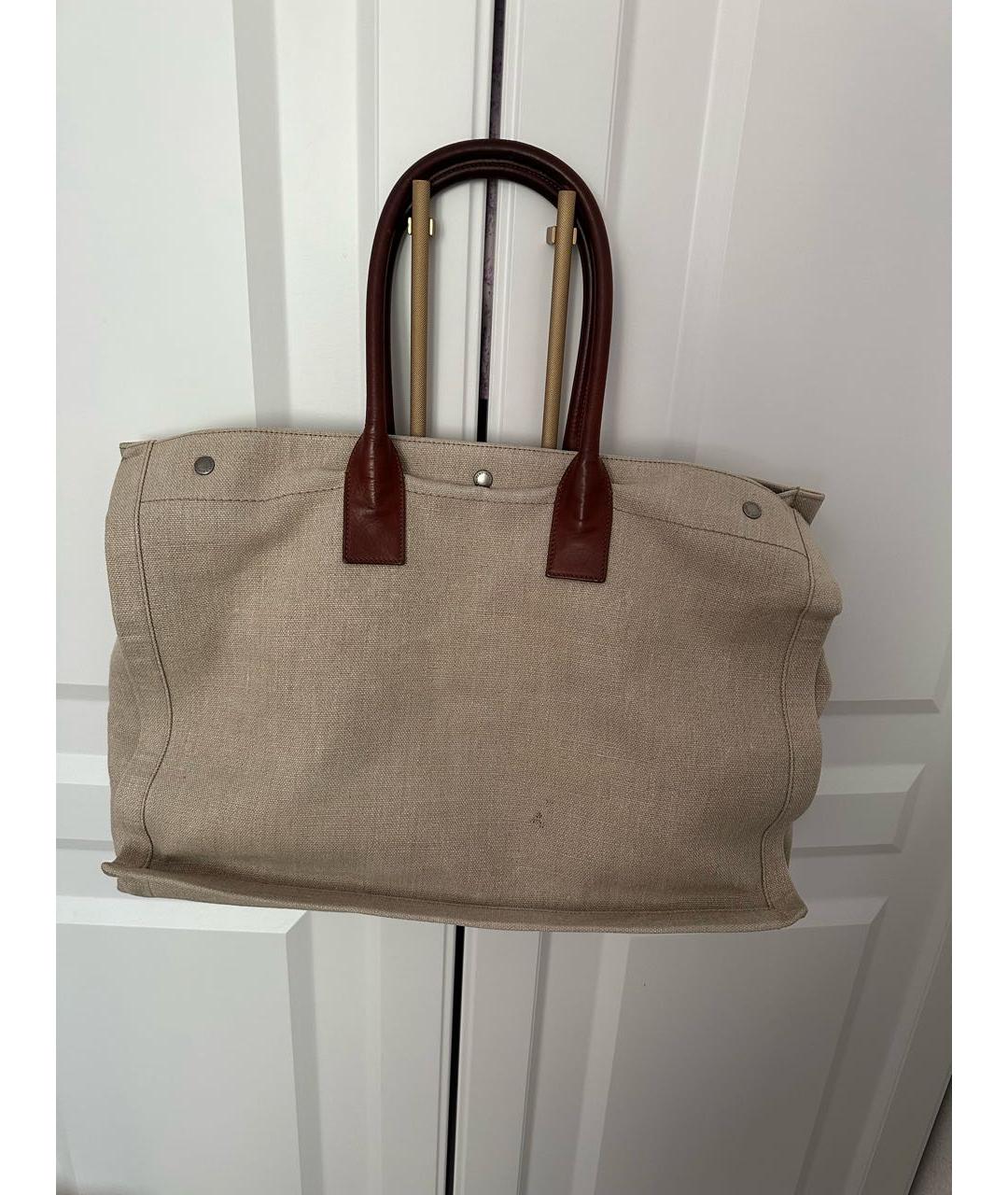 SAINT LAURENT Бежевая тканевая сумка с короткими ручками, фото 2