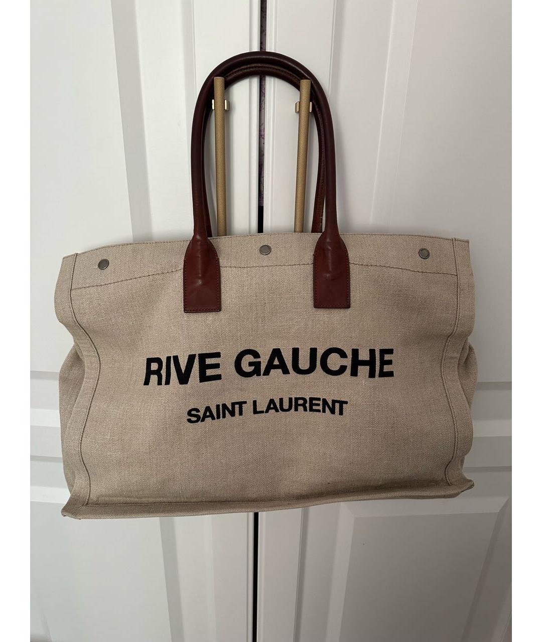 SAINT LAURENT Бежевая тканевая сумка с короткими ручками, фото 9