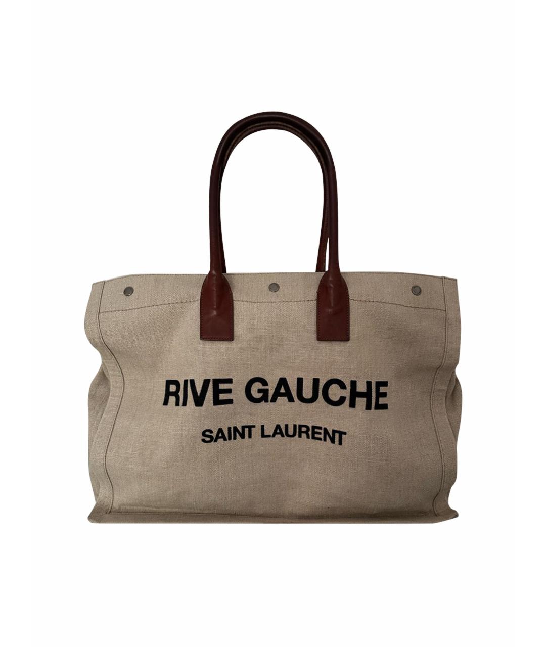 SAINT LAURENT Бежевая тканевая сумка с короткими ручками, фото 1