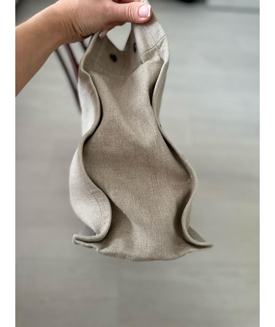 SAINT LAURENT Бежевая тканевая сумка с короткими ручками, фото 5