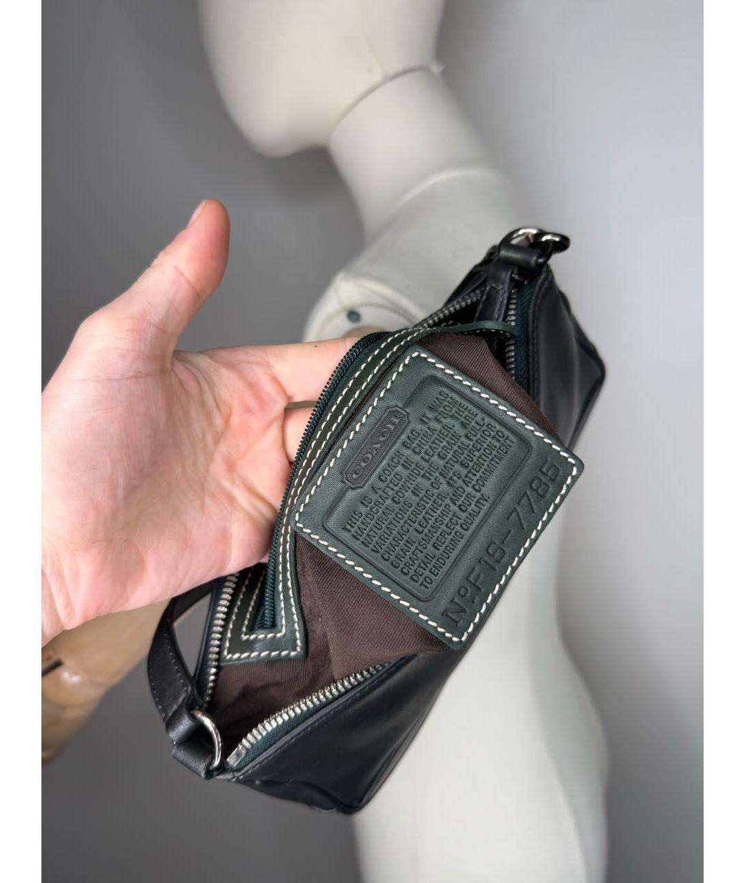 COACH Черная кожаная сумка с короткими ручками, фото 5