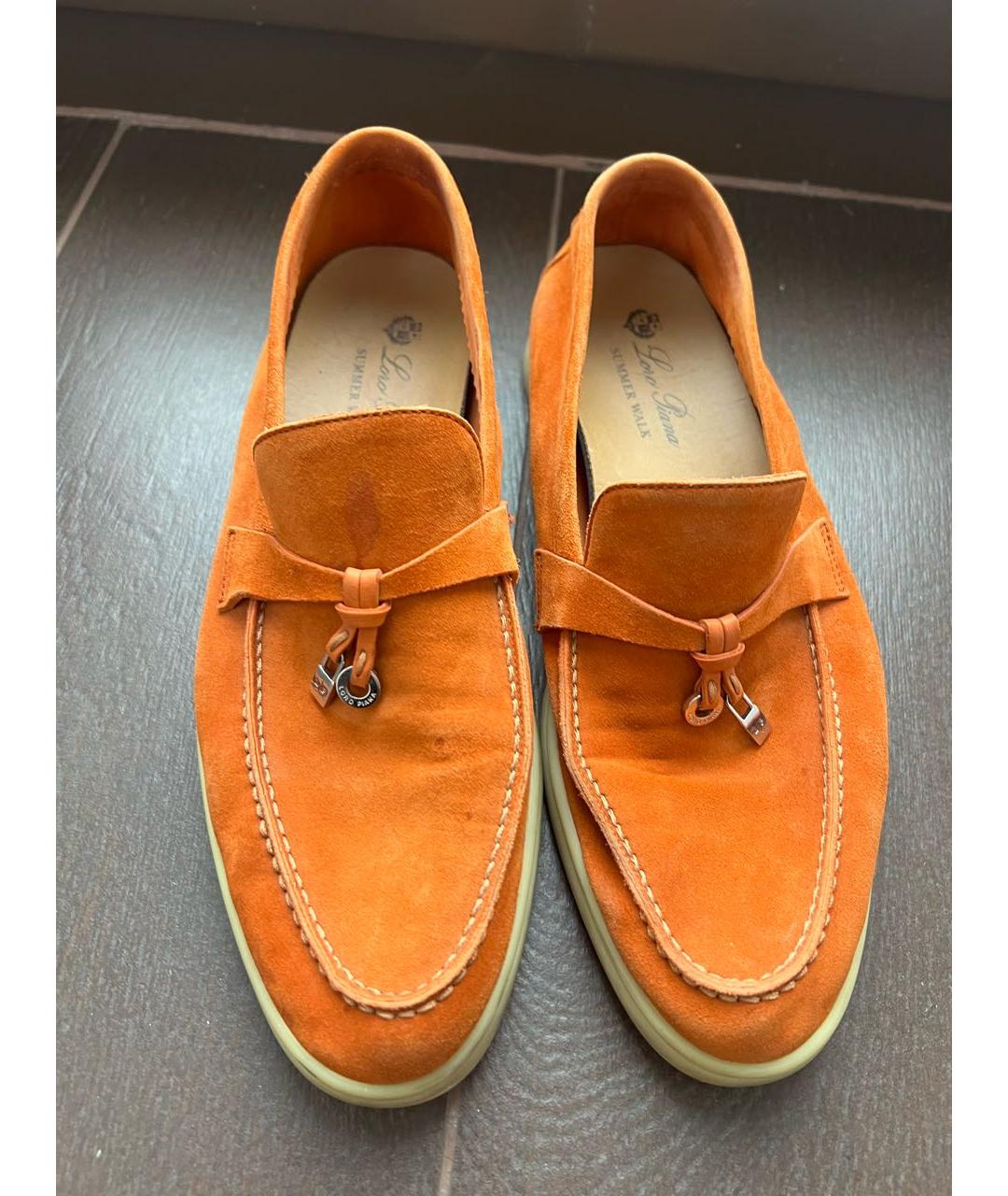 LORO PIANA Оранжевое замшевые лоферы, фото 3